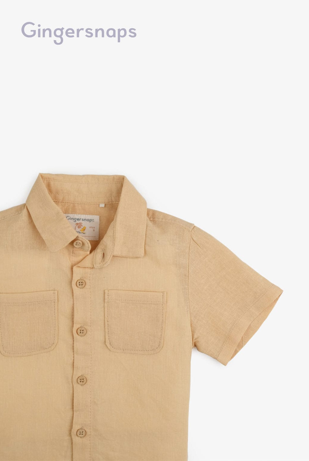 جينجرسنابس قميص سادة بجيوب أمامية نص كم أطفال أصفر