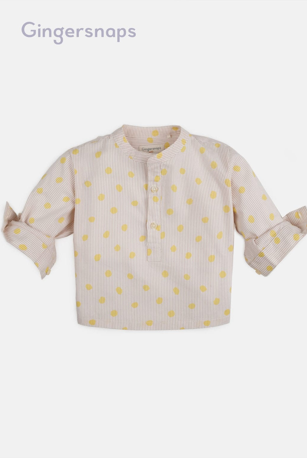 جينجرسنابس قميص منقط بأزرار أمامية مخطط بالطول كم طويل أطفالي أصفر