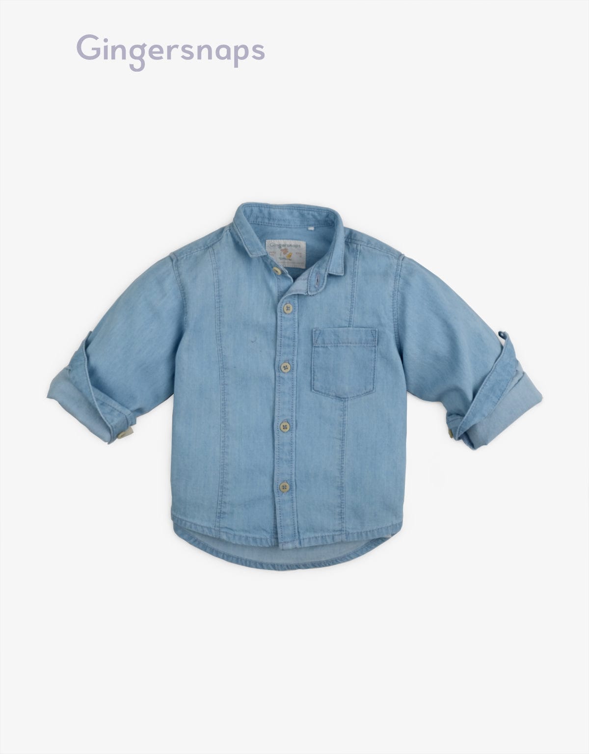 جينجرسنابس قميص جينز أزرار أمامية وجيب أمامي كم طويل أطفالي أزرق