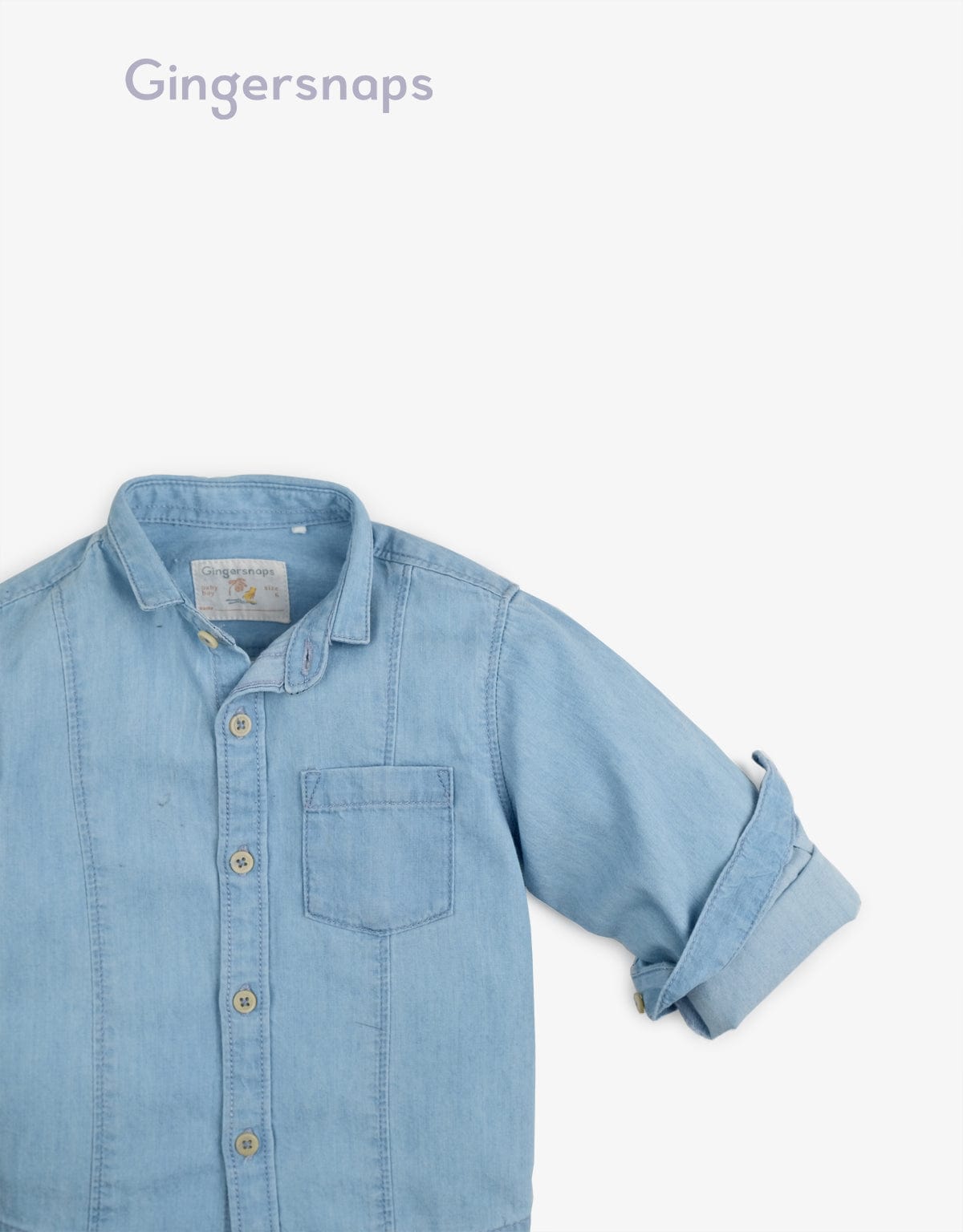 جينجرسنابس قميص جينز أزرار أمامية وجيب أمامي كم طويل أطفالي أزرق