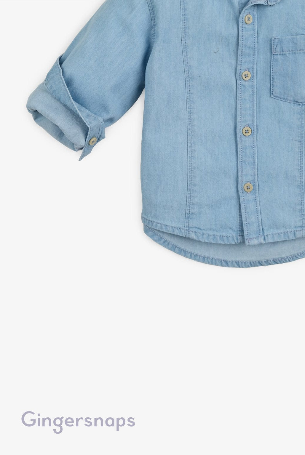 جينجرسنابس قميص جينز أزرار أمامية وجيب أمامي كم طويل أطفالي أزرق