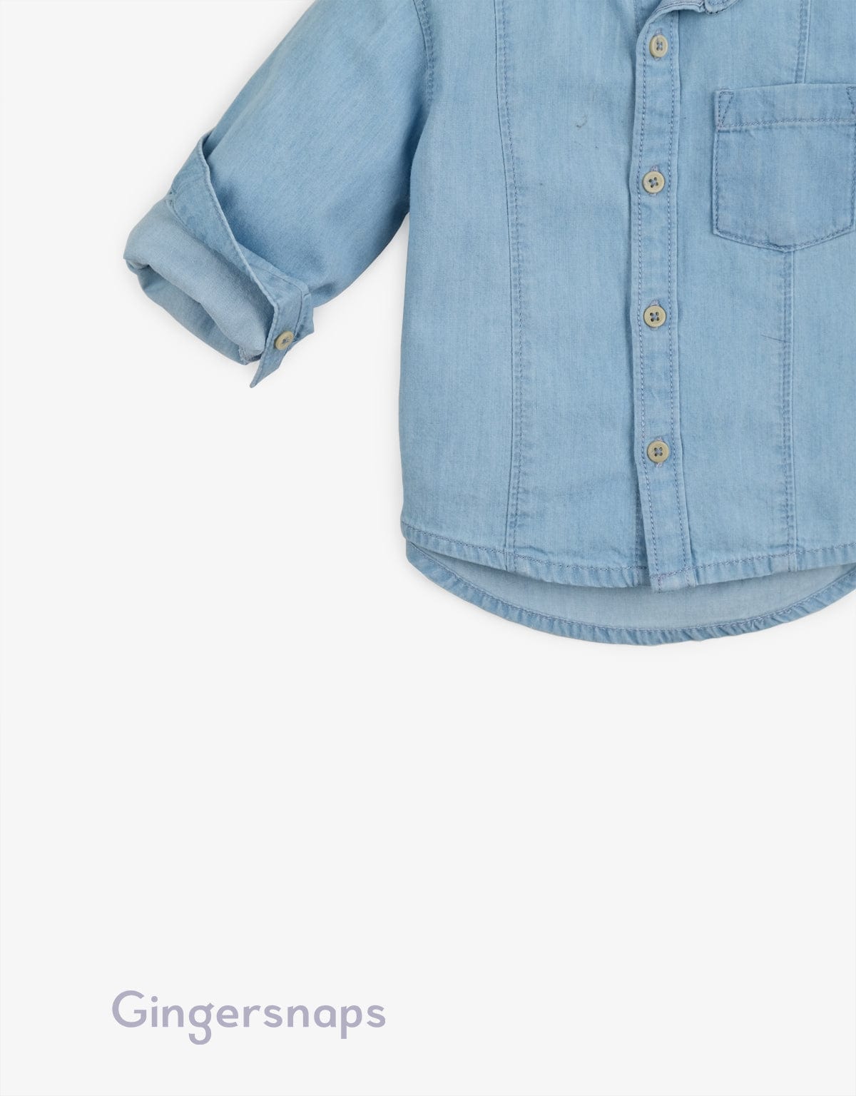 جينجرسنابس قميص جينز أزرار أمامية وجيب أمامي كم طويل أطفالي أزرق
