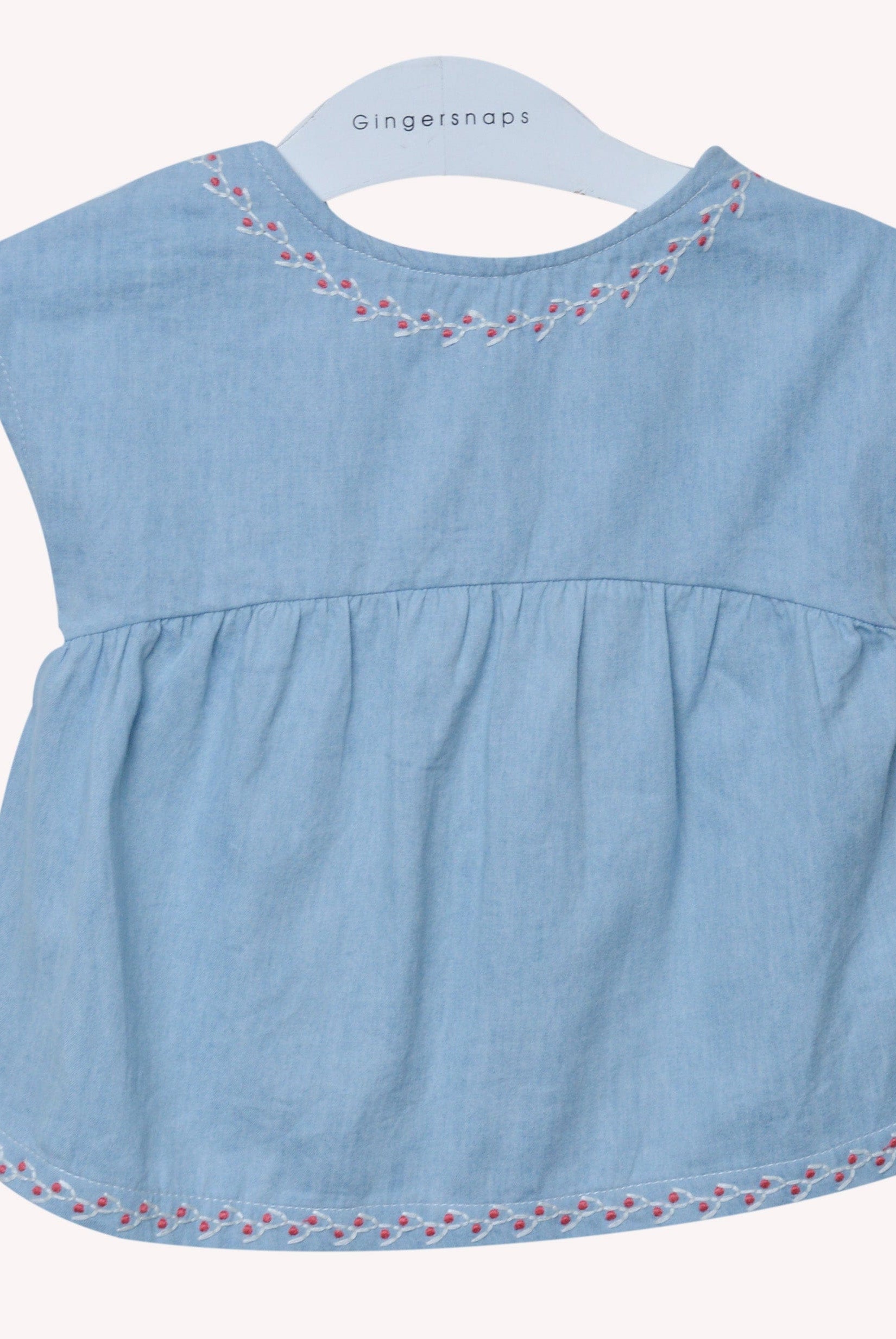 جينجرسنابس بلوزة سادة مطرزة من أسفل وأعلى بناتي رضع أزرق فاتح