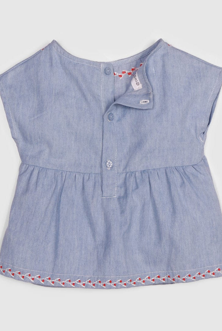 جينجرسنابس بلوزة سادة مطرزة من أسفل وأعلى بناتي رضع أزرق فاتح