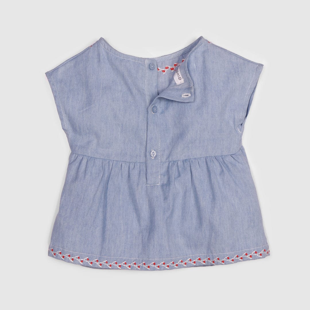 جينجرسنابس بلوزة سادة مطرزة من أسفل وأعلى بناتي رضع أزرق فاتح