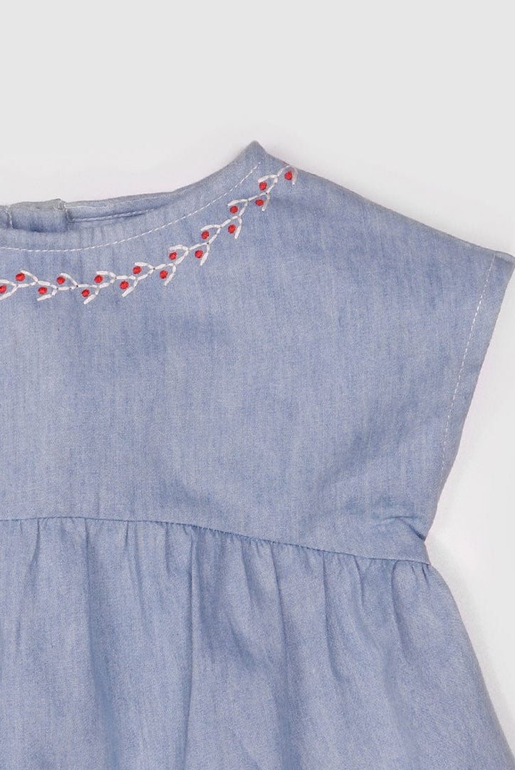 جينجرسنابس بلوزة سادة مطرزة من أسفل وأعلى بناتي رضع أزرق فاتح