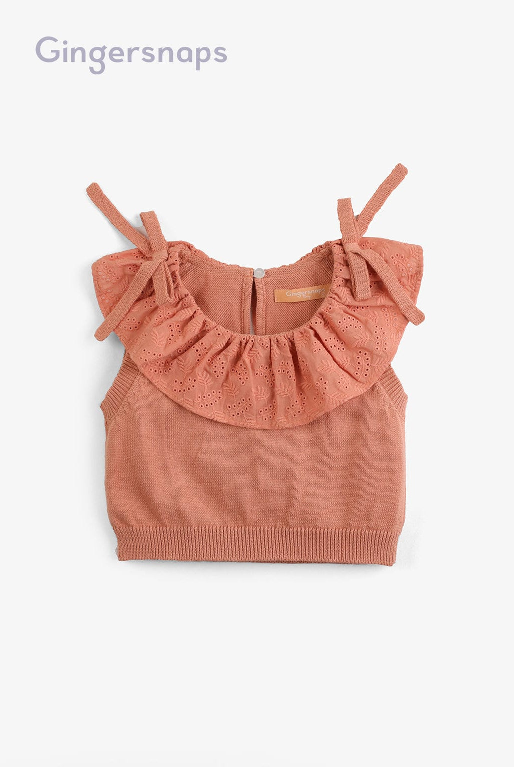 جينجرسنابس بلوزة برقبة مخرمة كت بناتي بني