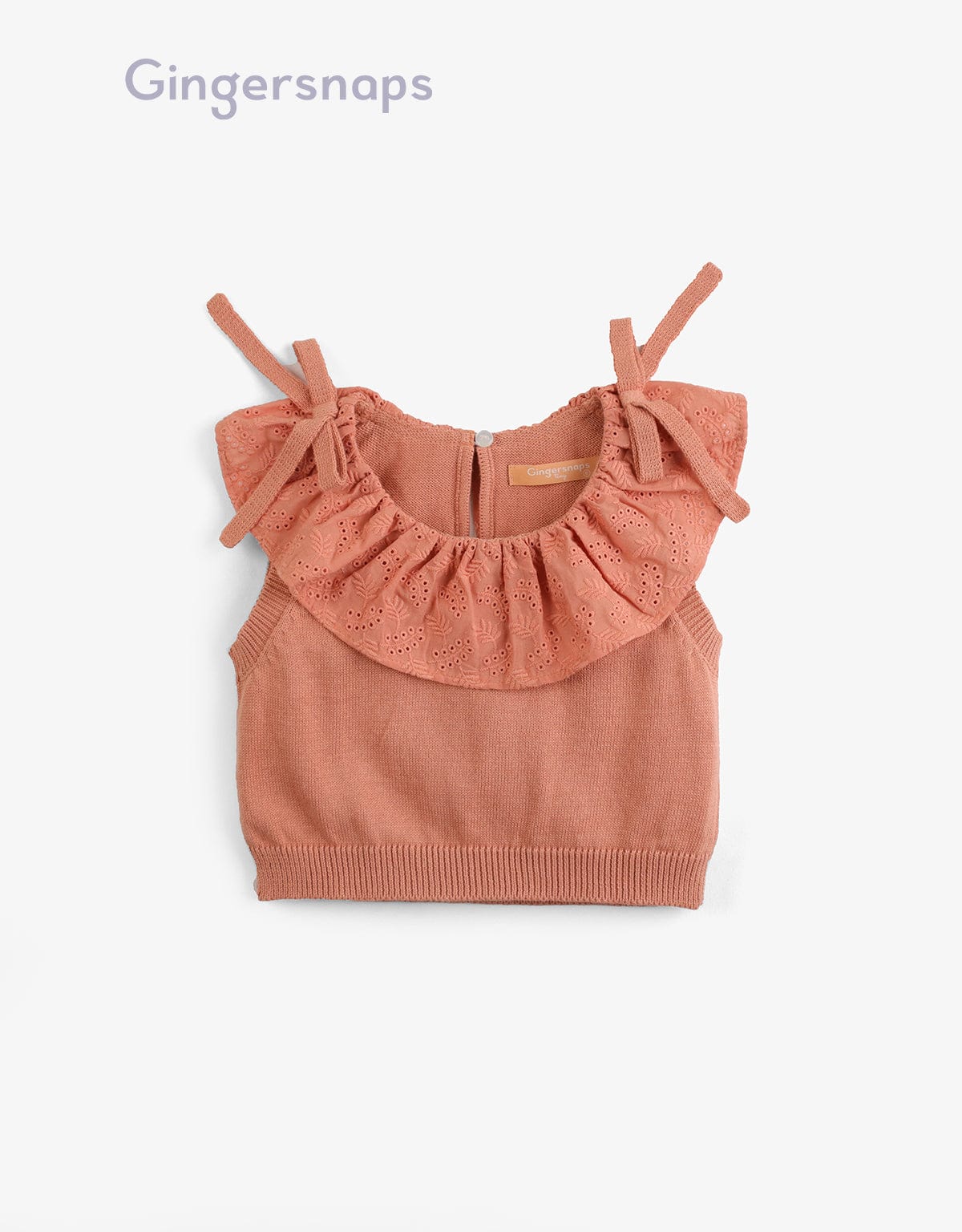 جينجرسنابس بلوزة برقبة مخرمة كت بناتي بني