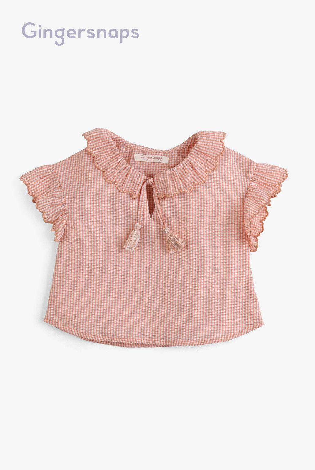 جينجرسنابس بلوزة بناتي مربعات ناعمة كم قصير مكشكش برتقالي