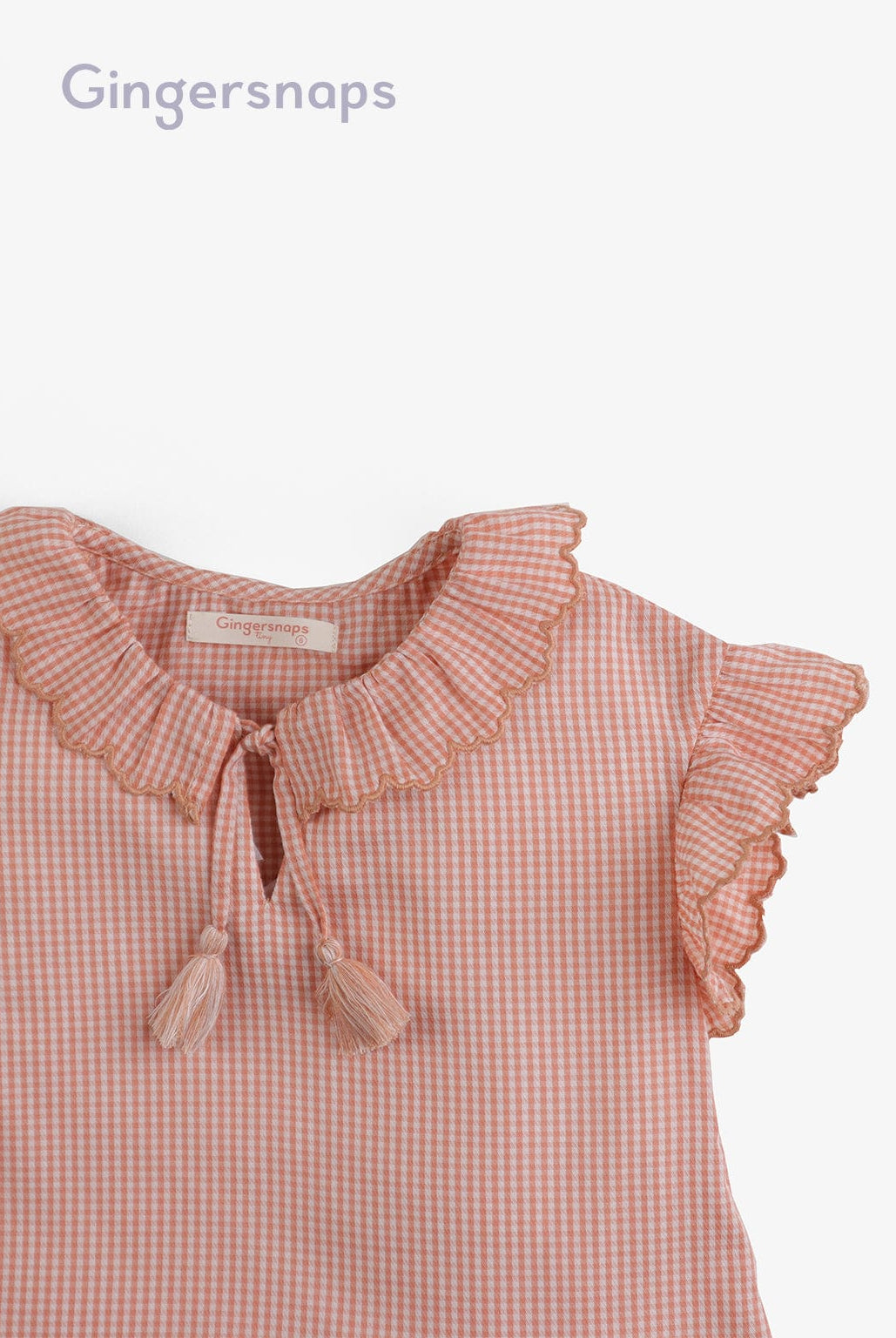 جينجرسنابس بلوزة بناتي مربعات ناعمة كم قصير مكشكش برتقالي