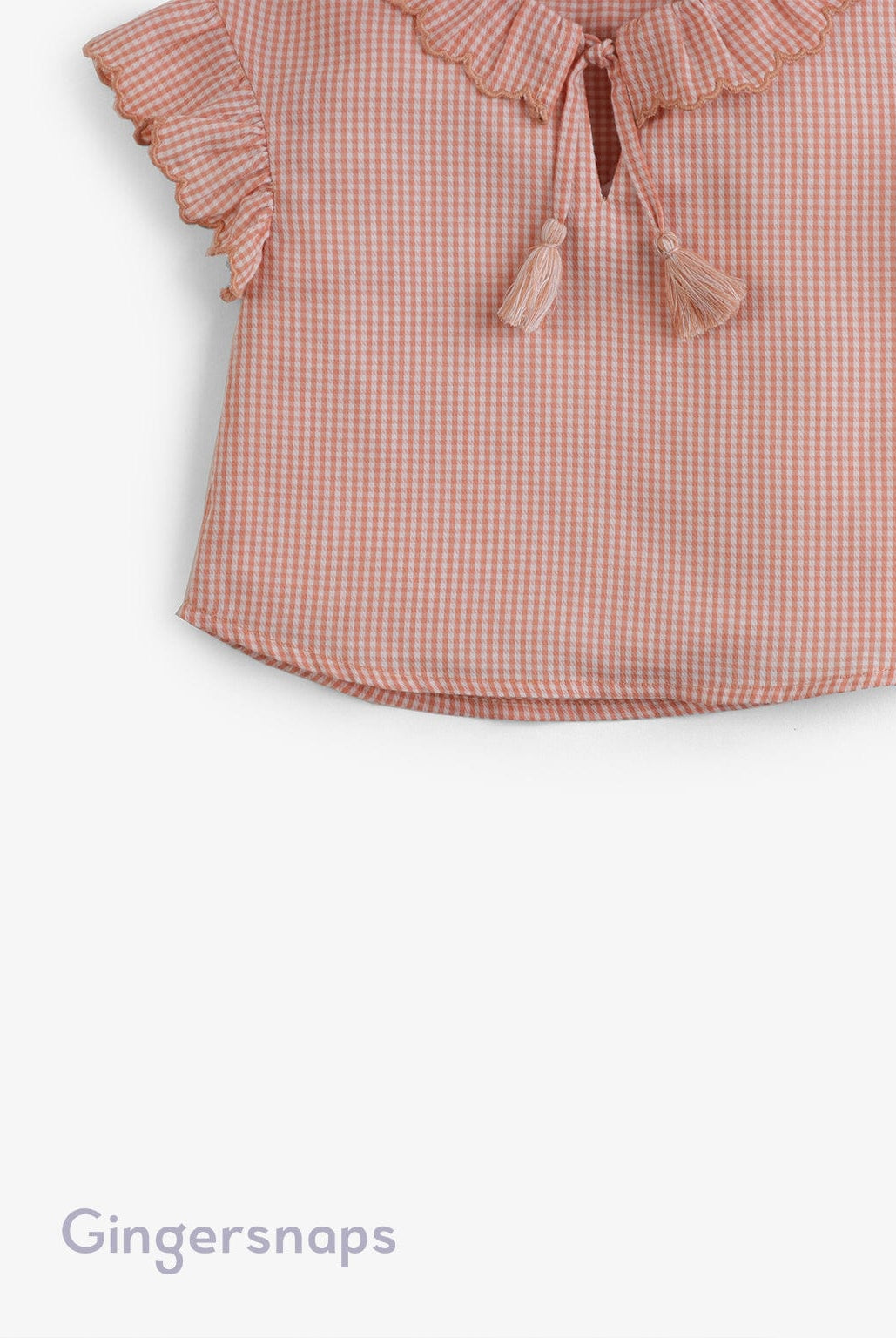 جينجرسنابس بلوزة بناتي مربعات ناعمة كم قصير مكشكش برتقالي