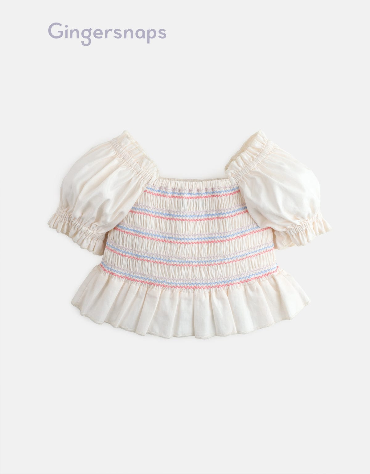 جينجرسنابس بلوزة مخططة بالعرض كم قصير بناتي أبيض