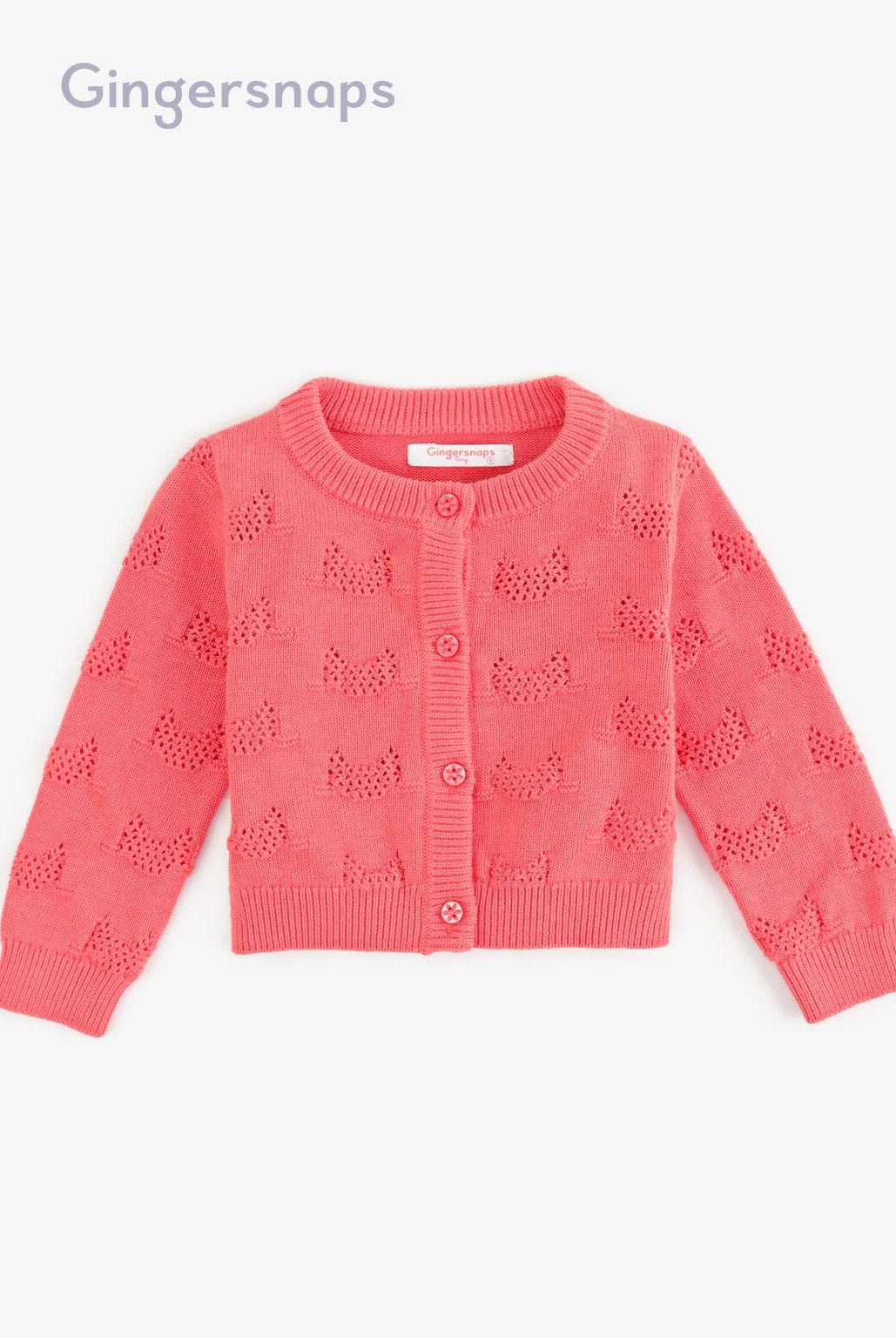 جينجرسنابس بلوزة مخرم كم طويل بأزرار أمامية بناتي أحمر