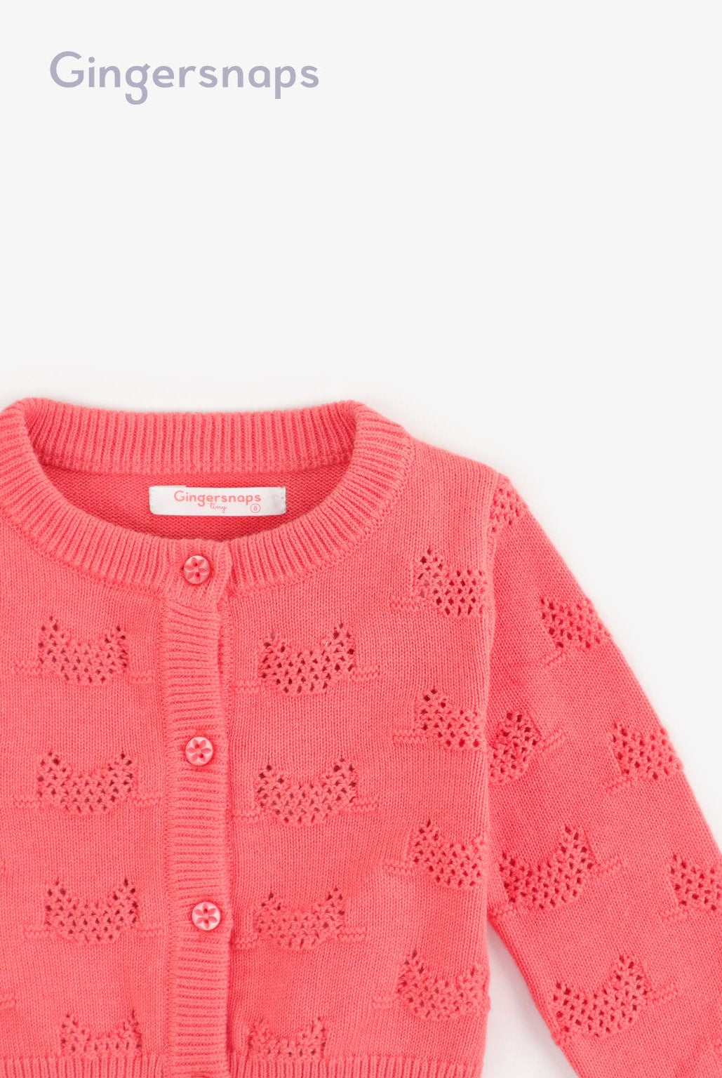 جينجرسنابس بلوزة مخرم كم طويل بأزرار أمامية بناتي أحمر