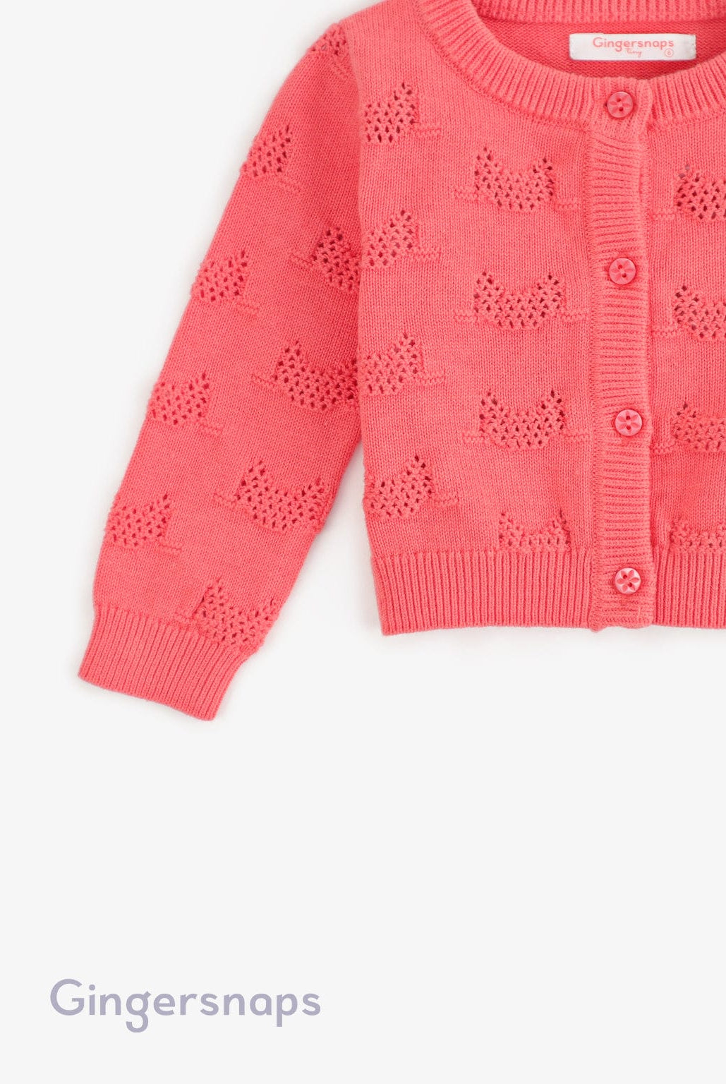 جينجرسنابس بلوزة مخرم كم طويل بأزرار أمامية بناتي أحمر