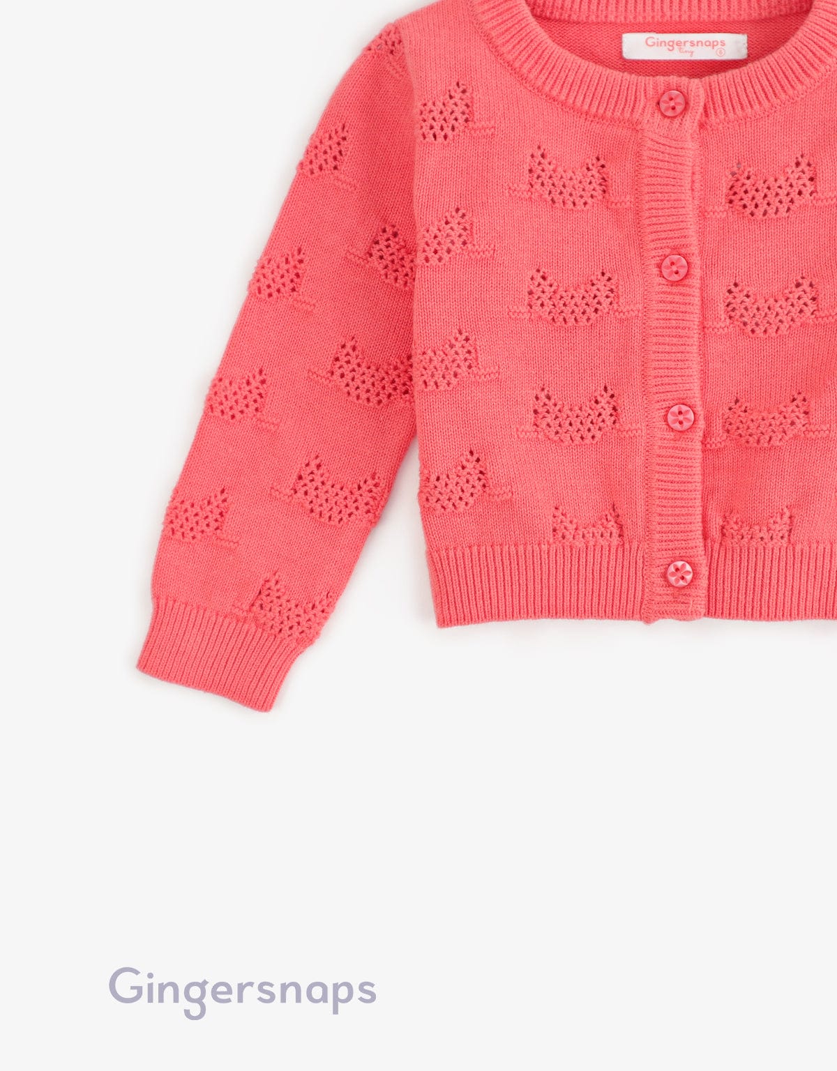 جينجرسنابس بلوزة مخرم كم طويل بأزرار أمامية بناتي أحمر