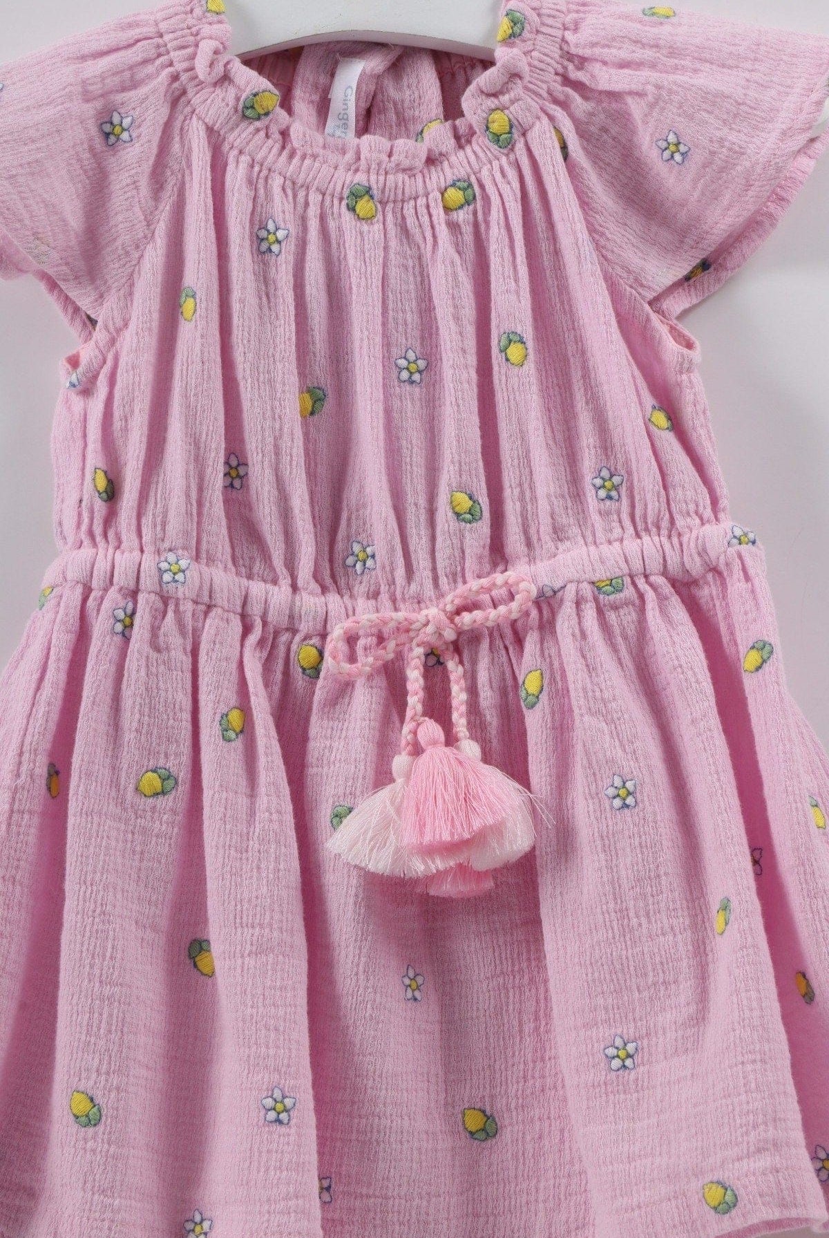 جينجرسنابس فستان مطرز ناعم مخصر برباط كم قصير رضع بناتي بنفسجي وردي