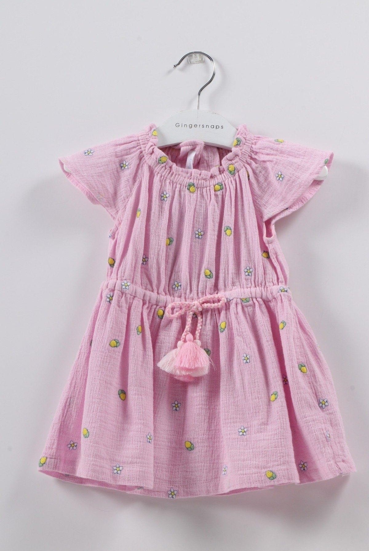 جينجرسنابس فستان مطرز ناعم مخصر برباط كم قصير رضع بناتي بنفسجي وردي