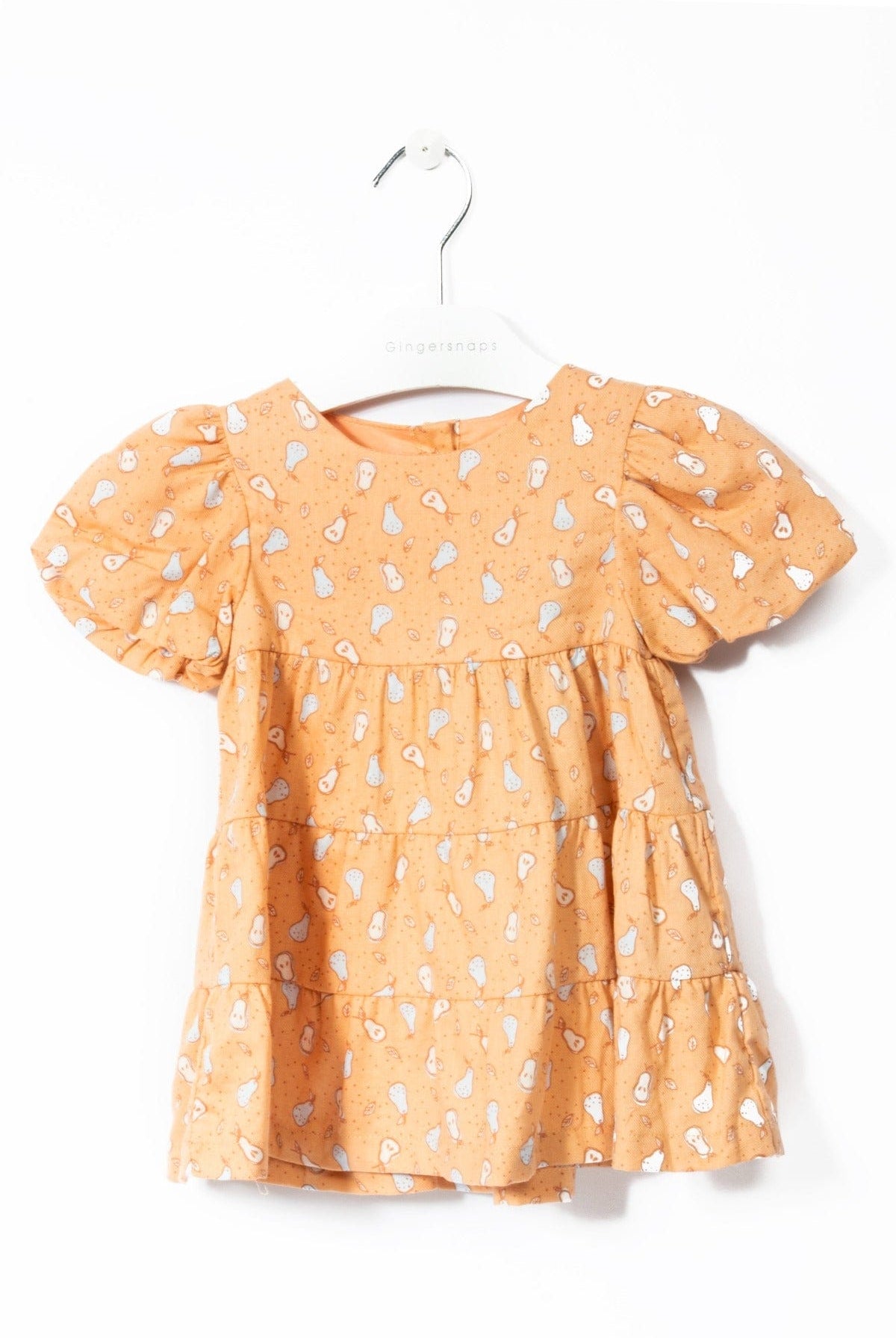 جينجرسنابس فستان منقوش نقضة ناعمة واسع كم قصير بف بناتي أحمر بنفسجي