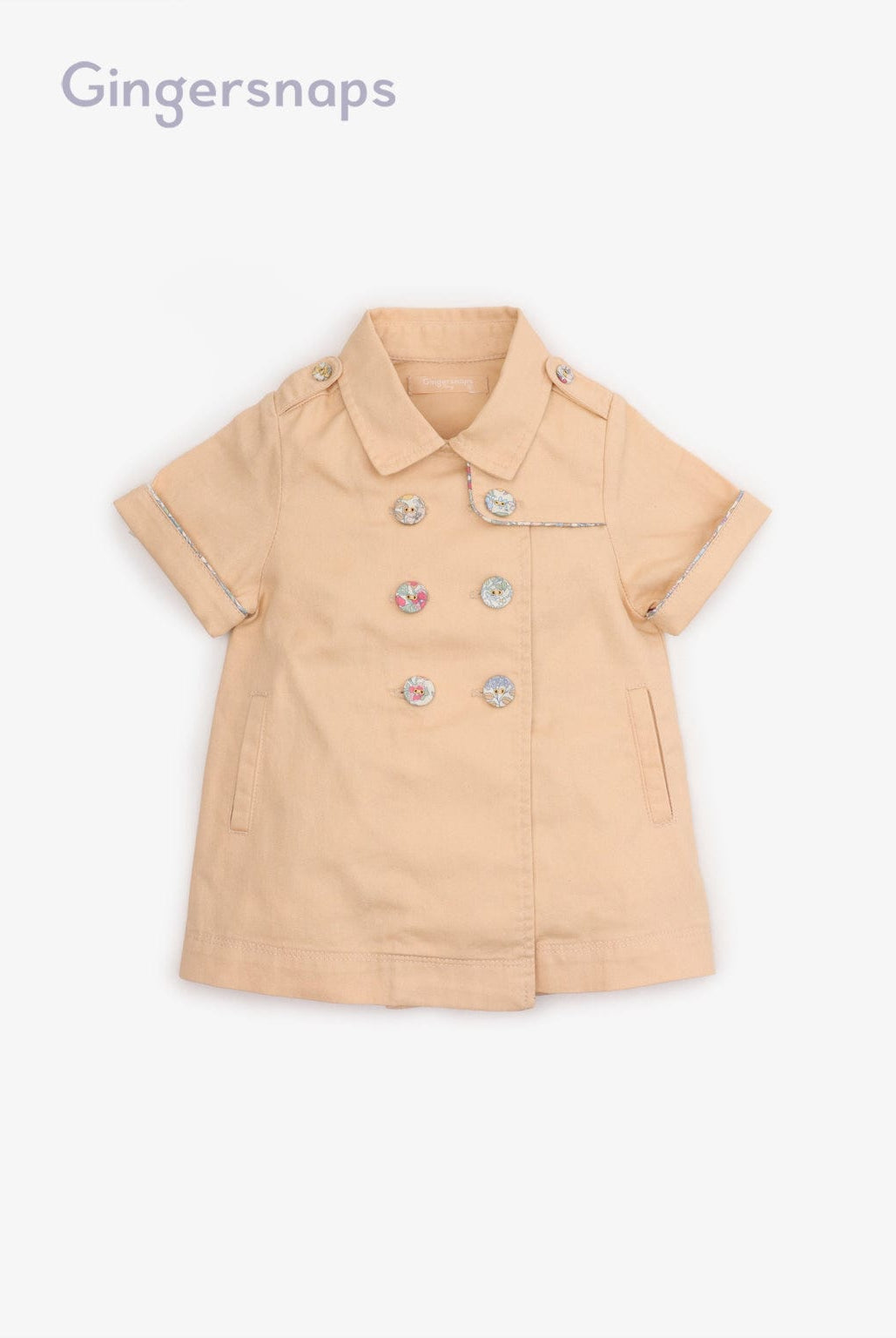 جينجرسنابس فستان كلاسيك صغير أزرار أمامية كم قصير رضع بناتي الكاكي