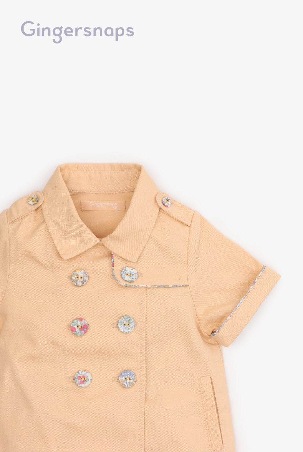 جينجرسنابس فستان كلاسيك صغير أزرار أمامية كم قصير رضع بناتي الكاكي