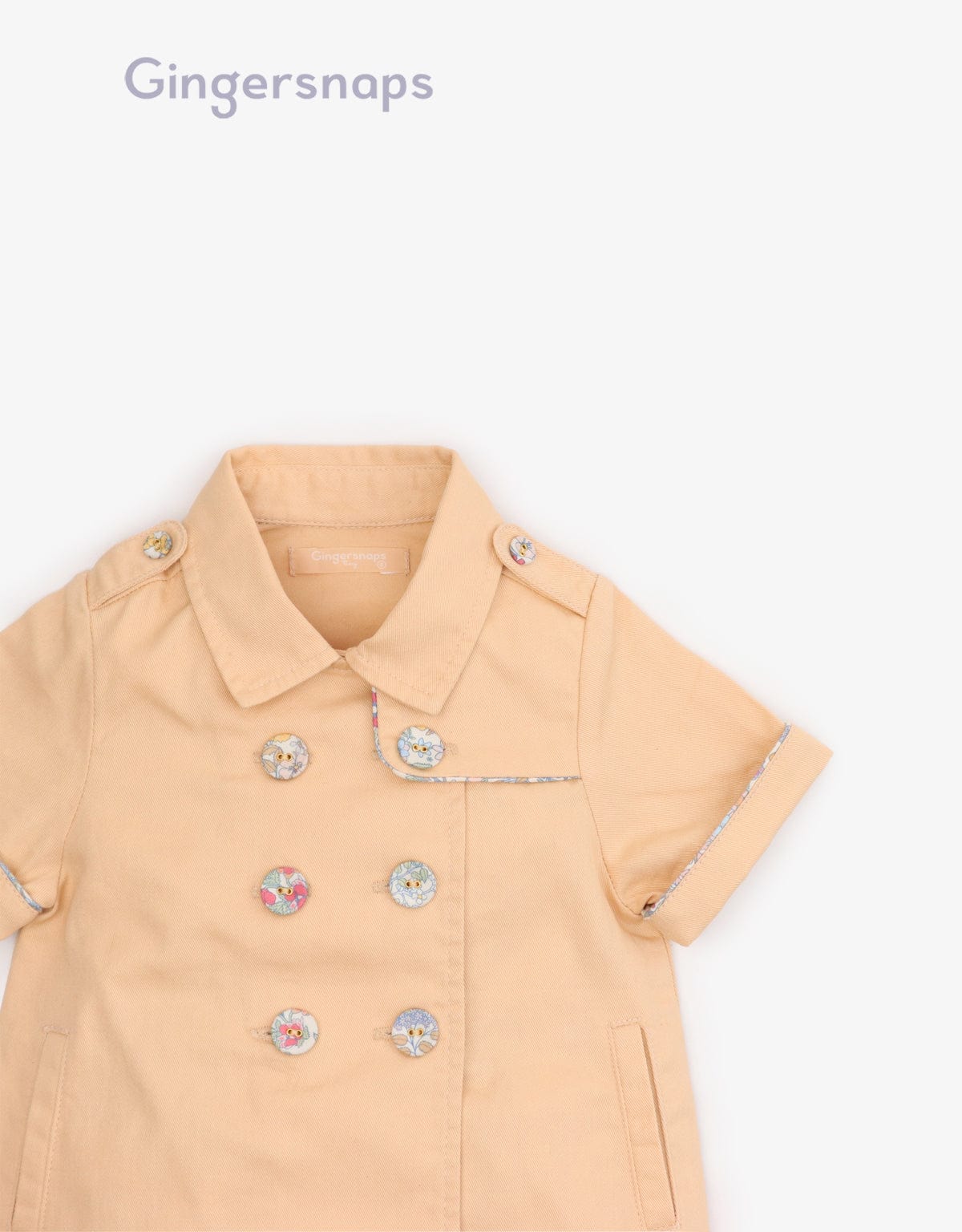 جينجرسنابس فستان كلاسيك صغير أزرار أمامية كم قصير رضع بناتي الكاكي