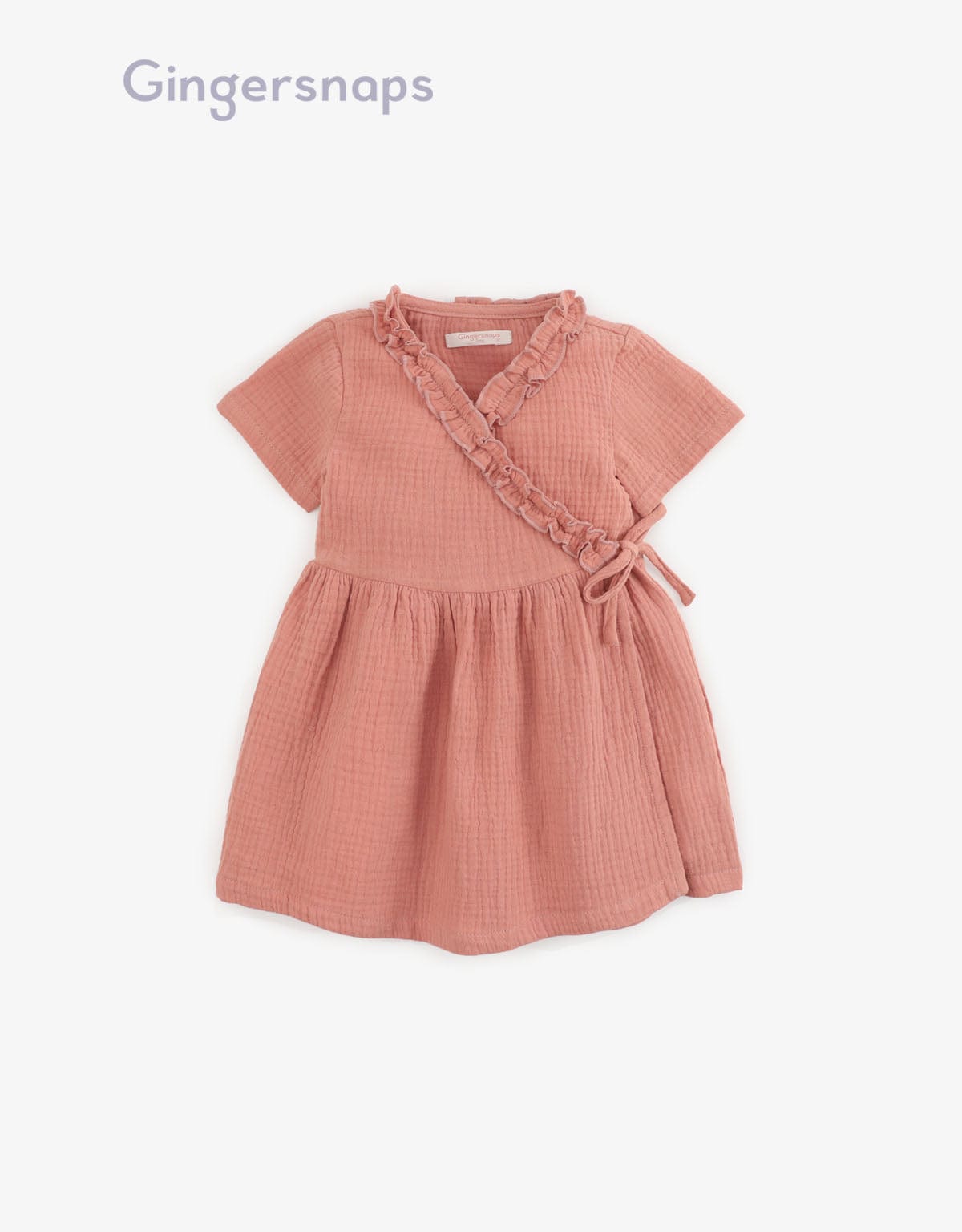 جينجرسنابس فستان مكشكش على الجانب وفيونكة كم قصير رضع بناتي وردي