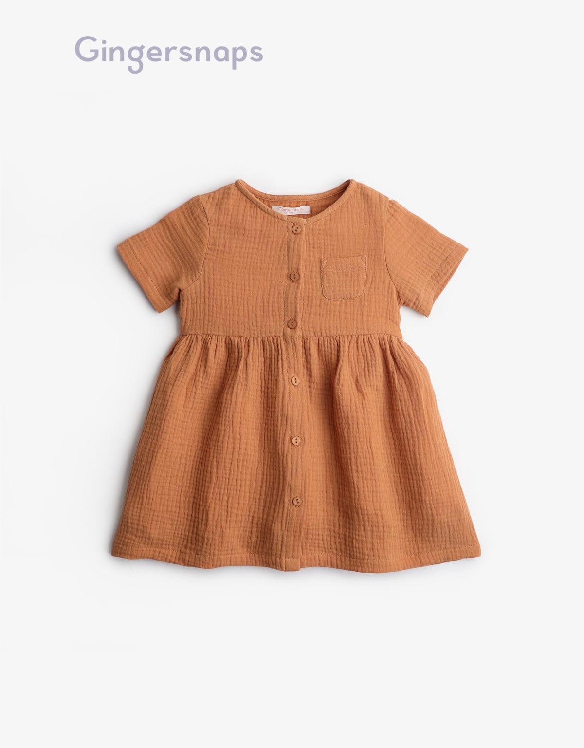 جينجرسنابس فستان سادة بجيب على الصدر كم قصير رضع بناتي برتقالي