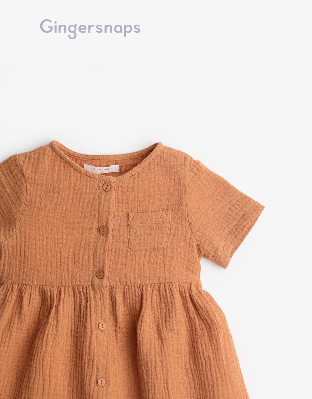 جينجرسنابس فستان سادة بجيب على الصدر كم قصير رضع بناتي برتقالي