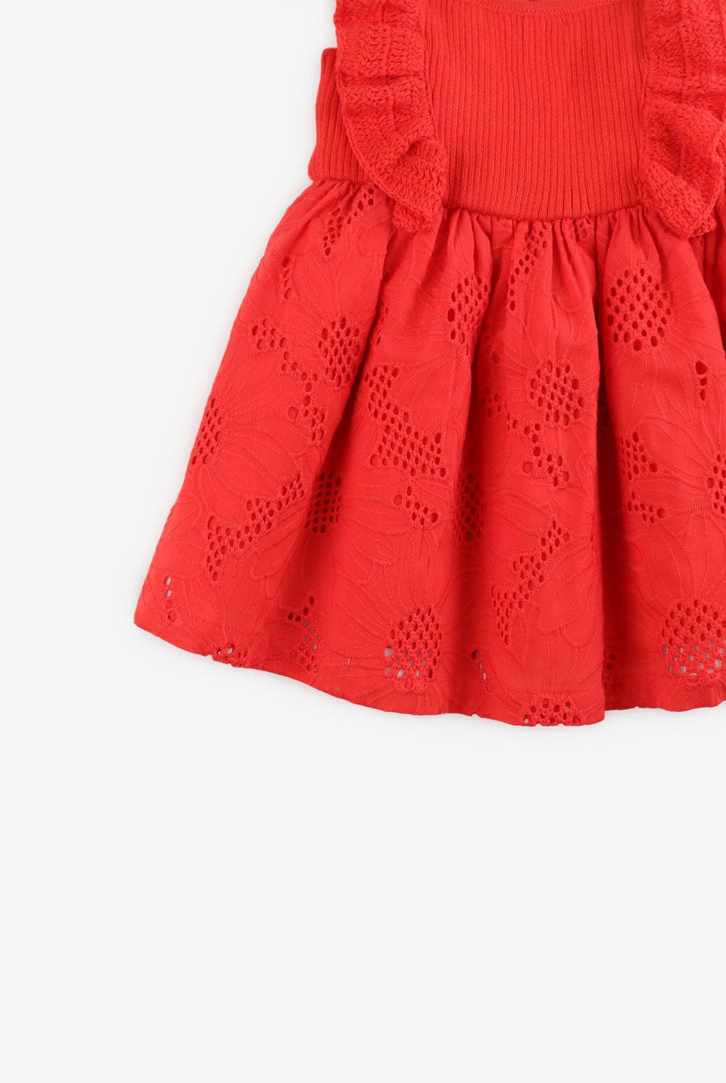 جينجرسنابس فستان اطفال بناتي سادة بكرانيش أحمر