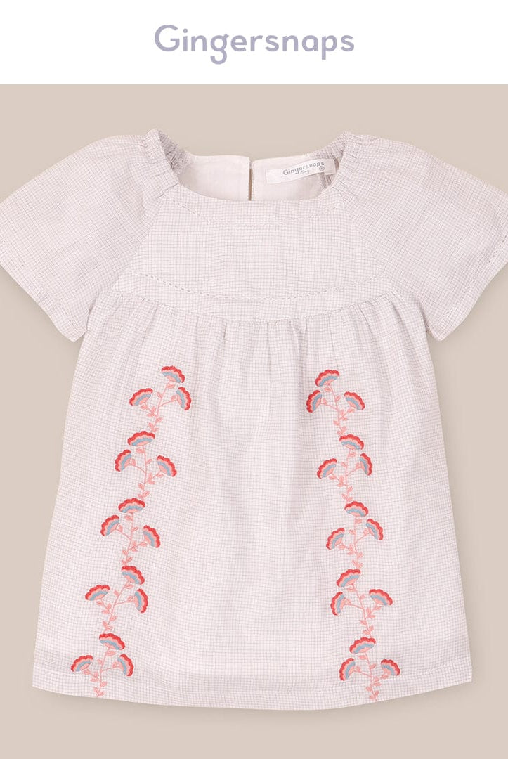 جينجرسنابس فستان جينز مطرز بأزرار أمامية بناتي أبيض/رمادي
