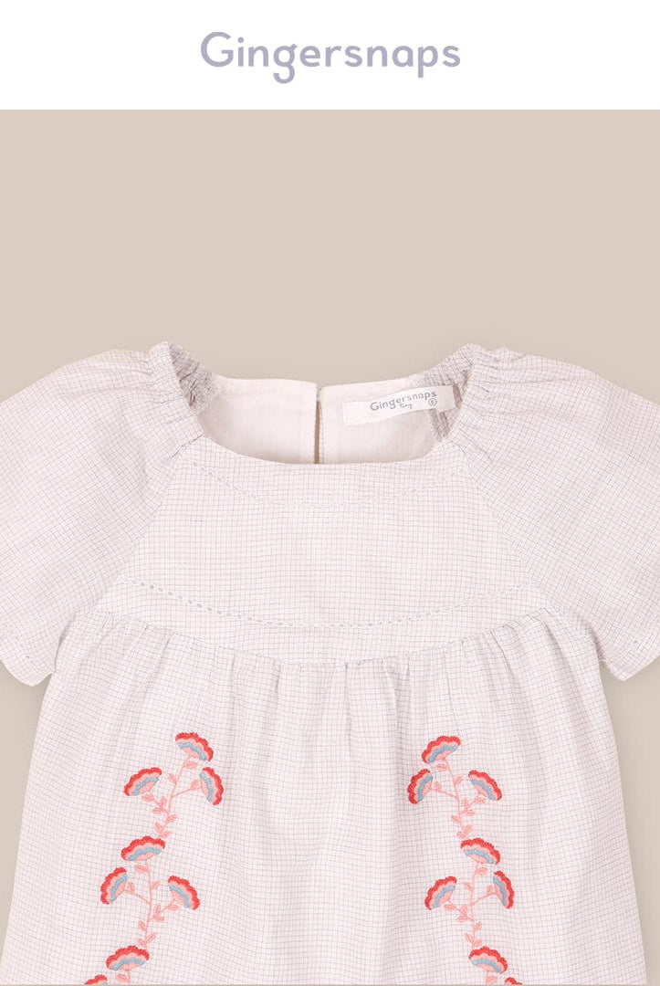 جينجرسنابس فستان جينز مطرز بأزرار أمامية بناتي أبيض/رمادي