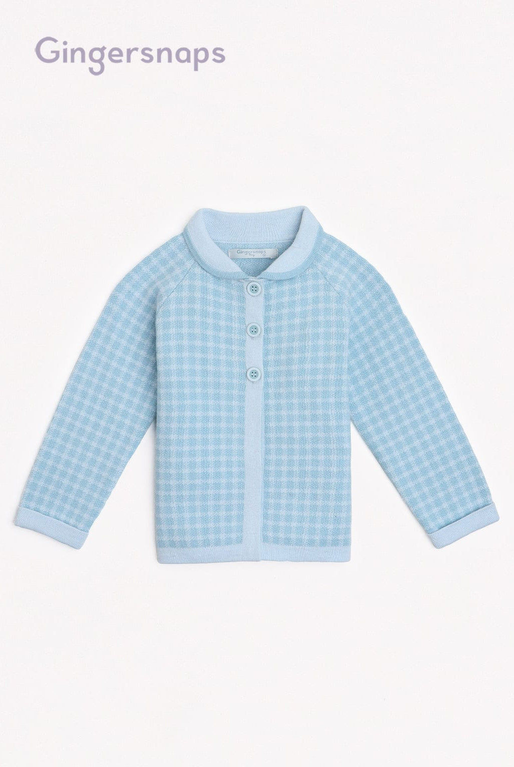 جينجرسنابس جاكيت اطفال رضع بناتي بنمط مربعات وأزرار أمامية أزرق فاتح
