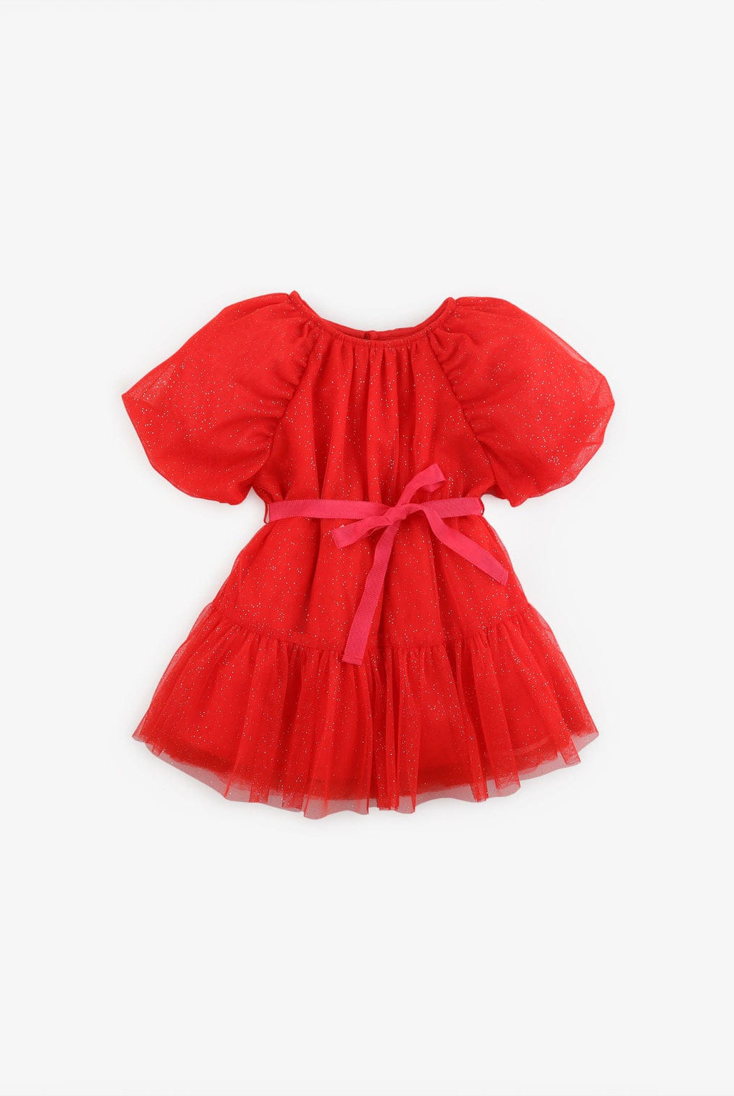 جينجرسنابس فستان بناتي رضع منفوش سادة برباط خصر أحمر