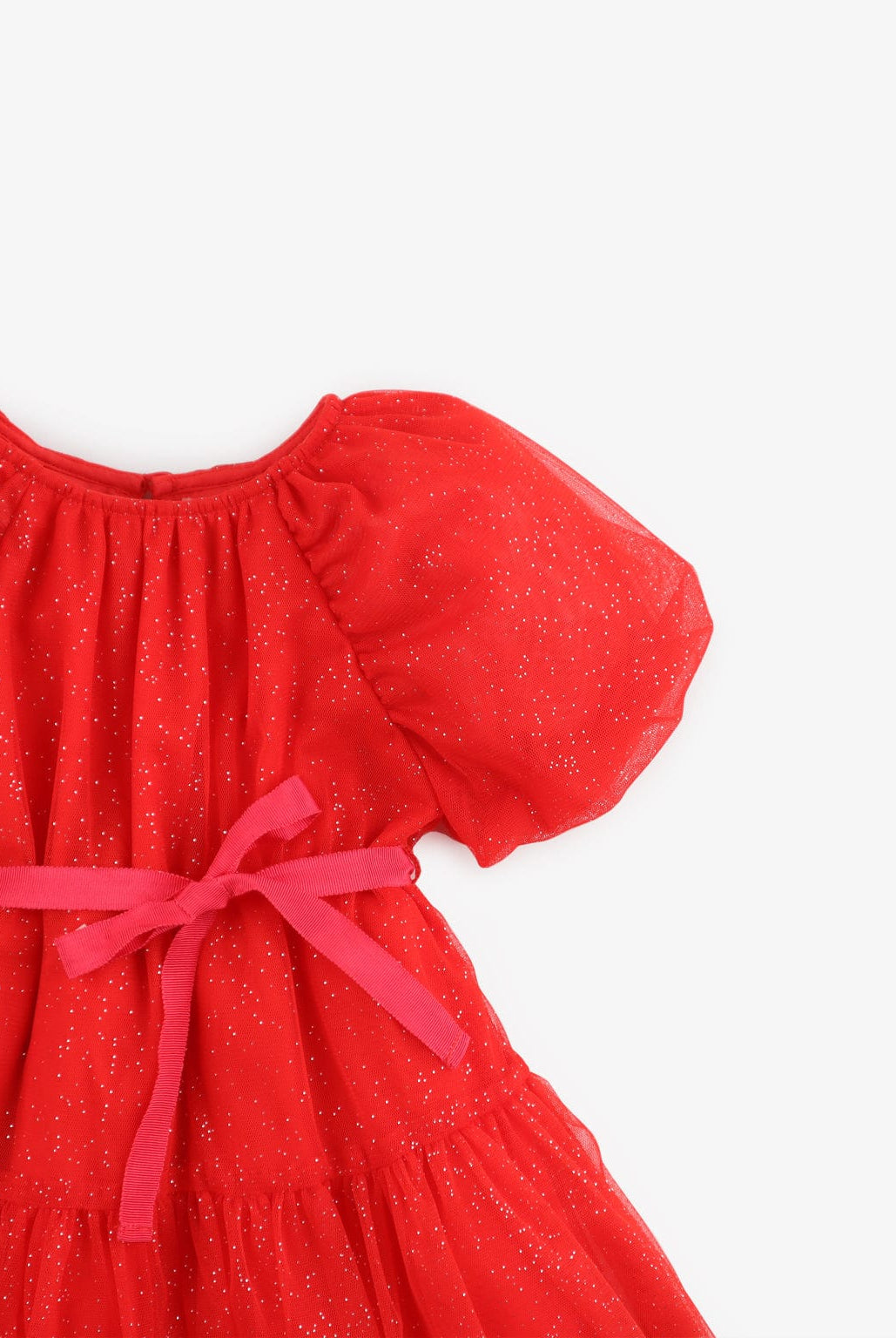 جينجرسنابس فستان بناتي رضع منفوش سادة برباط خصر أحمر