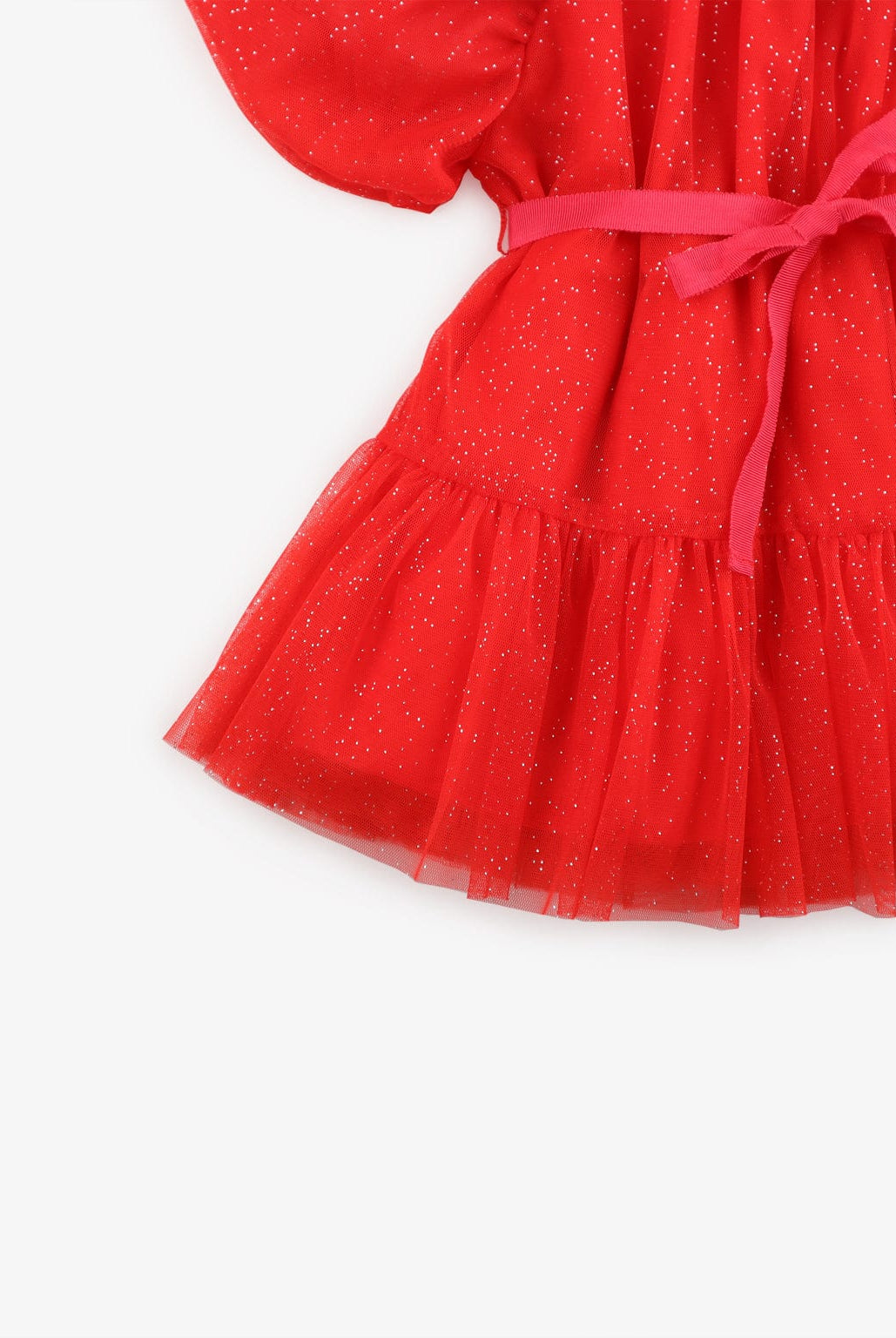 جينجرسنابس فستان بناتي رضع منفوش سادة برباط خصر أحمر