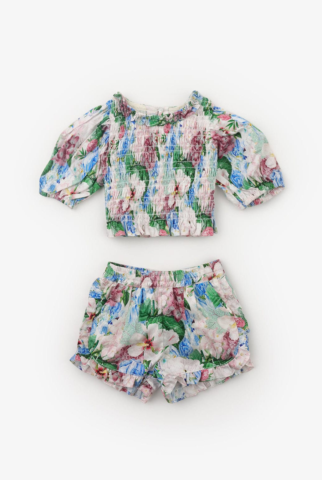 جينجرسنابس طقم قطعتين موردة شورت وبلوزة نص كم بف بناتي متعدد الألوان