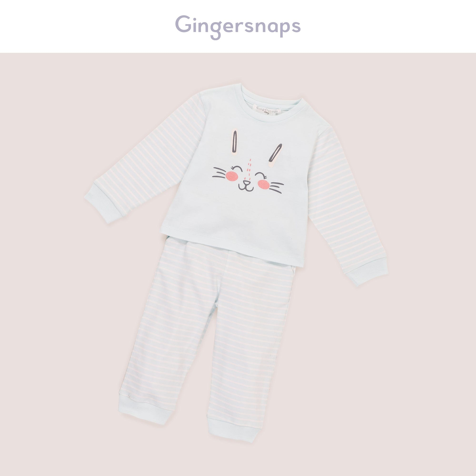 جينجرسنابس بيجامة بلوزة مع بنطال مواليد بخطوط عريضة كم طويل بناتي ضوء السماء