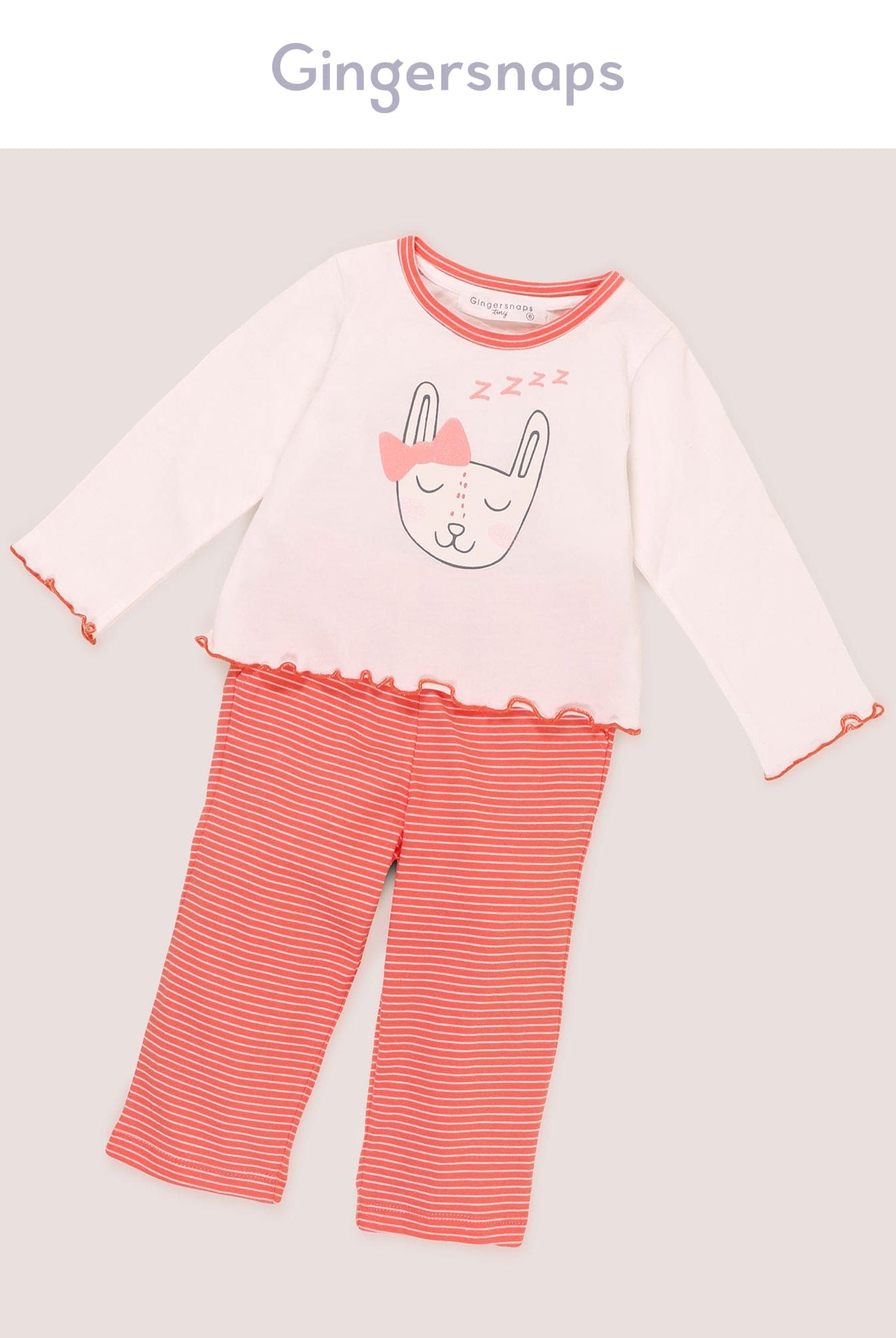 جينجرسنابس بيجامة بلوزة مع بنطال مواليد كم طويل بناتي مرجاني