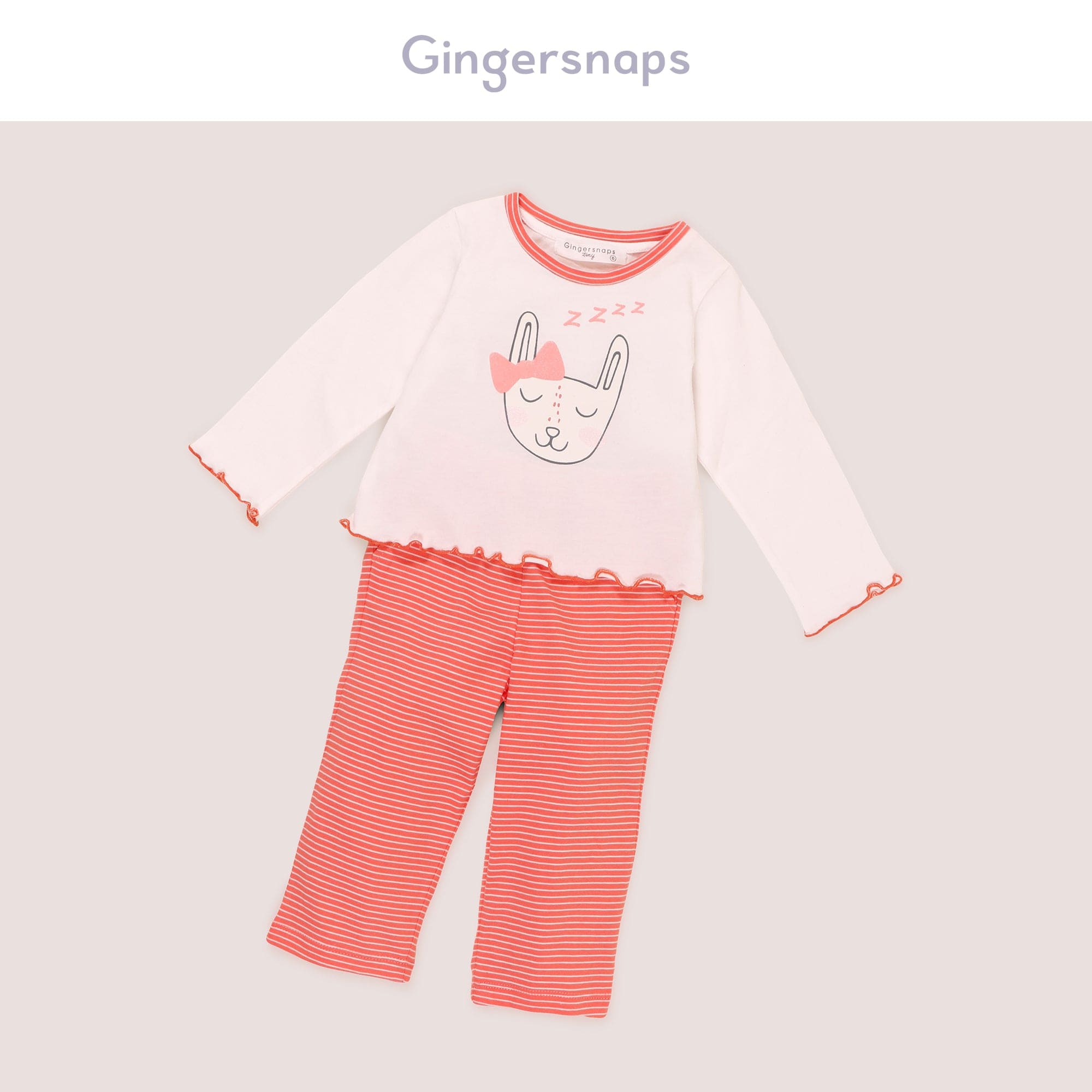 جينجرسنابس بيجامة بلوزة مع بنطال مواليد كم طويل بناتي مرجاني