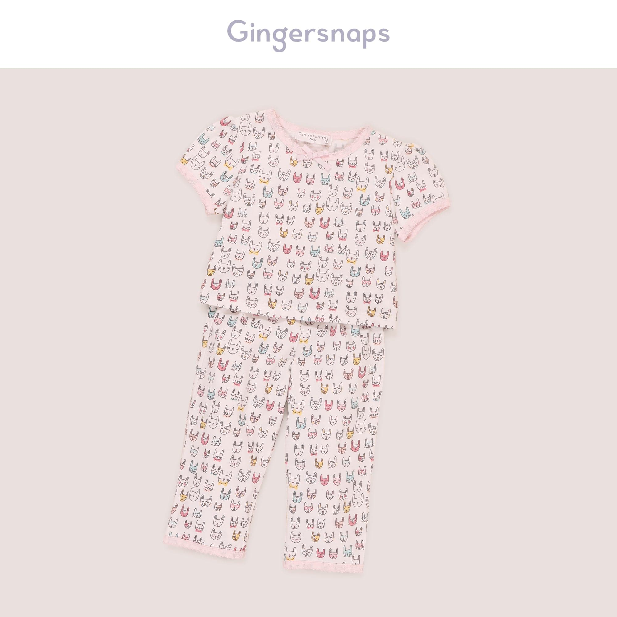 جينجرسنابس بيجامة ببلوزة مع بنطال رضع منقوشة نص كم بناتي متعدد الألوان