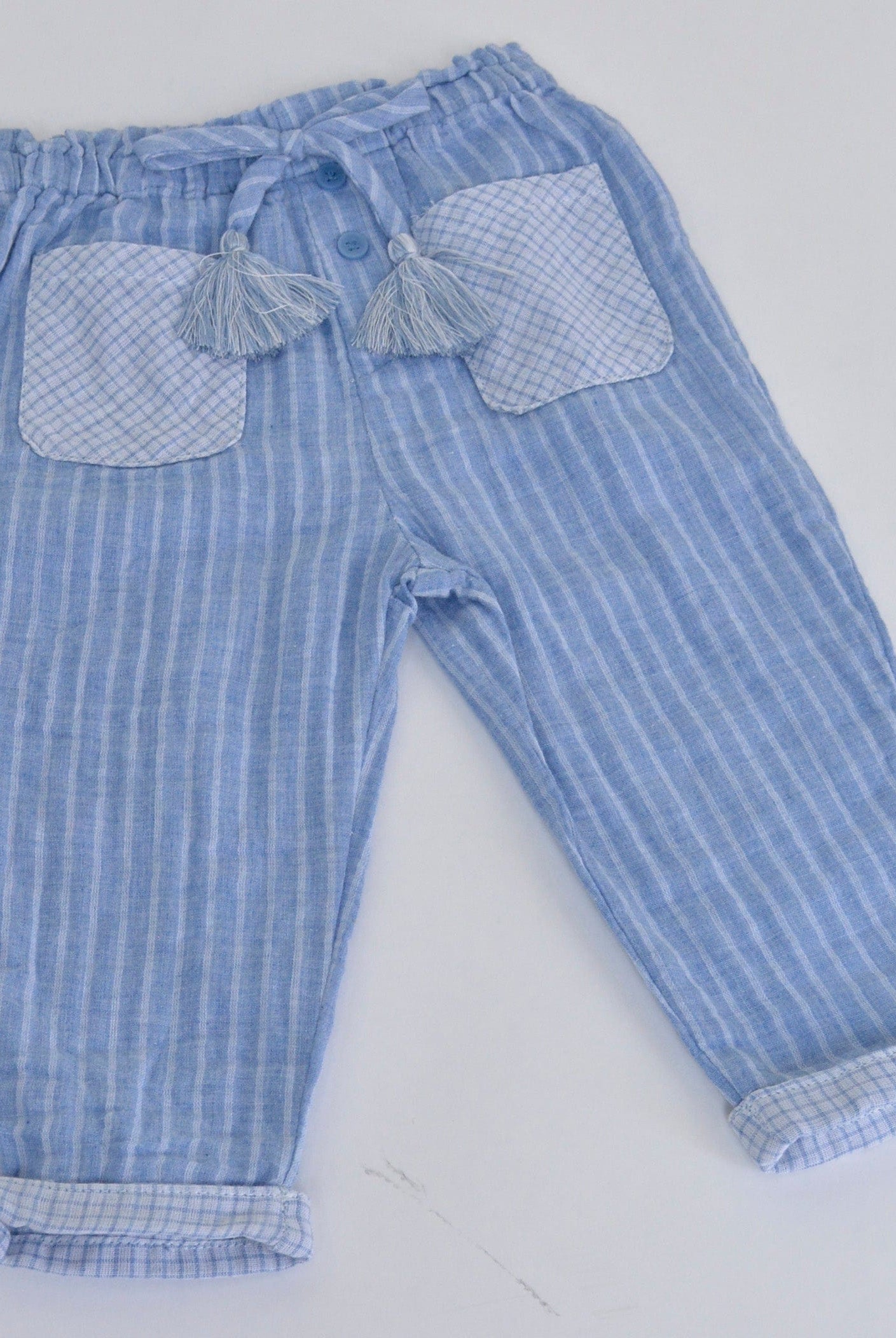 جينجرسنابس بنطلون رضع مخطط بجيوب ورباط بناتي أزرق متعدد