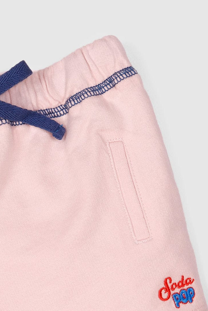 جينجرسنابس شورت رضع بناتي بجيوب أمامية بتطريز خفيف وردي