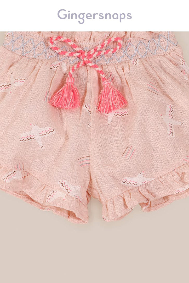 جينجرسنابس شورت منقوش برباط خيط رضع بناتي الخوخ الوردي