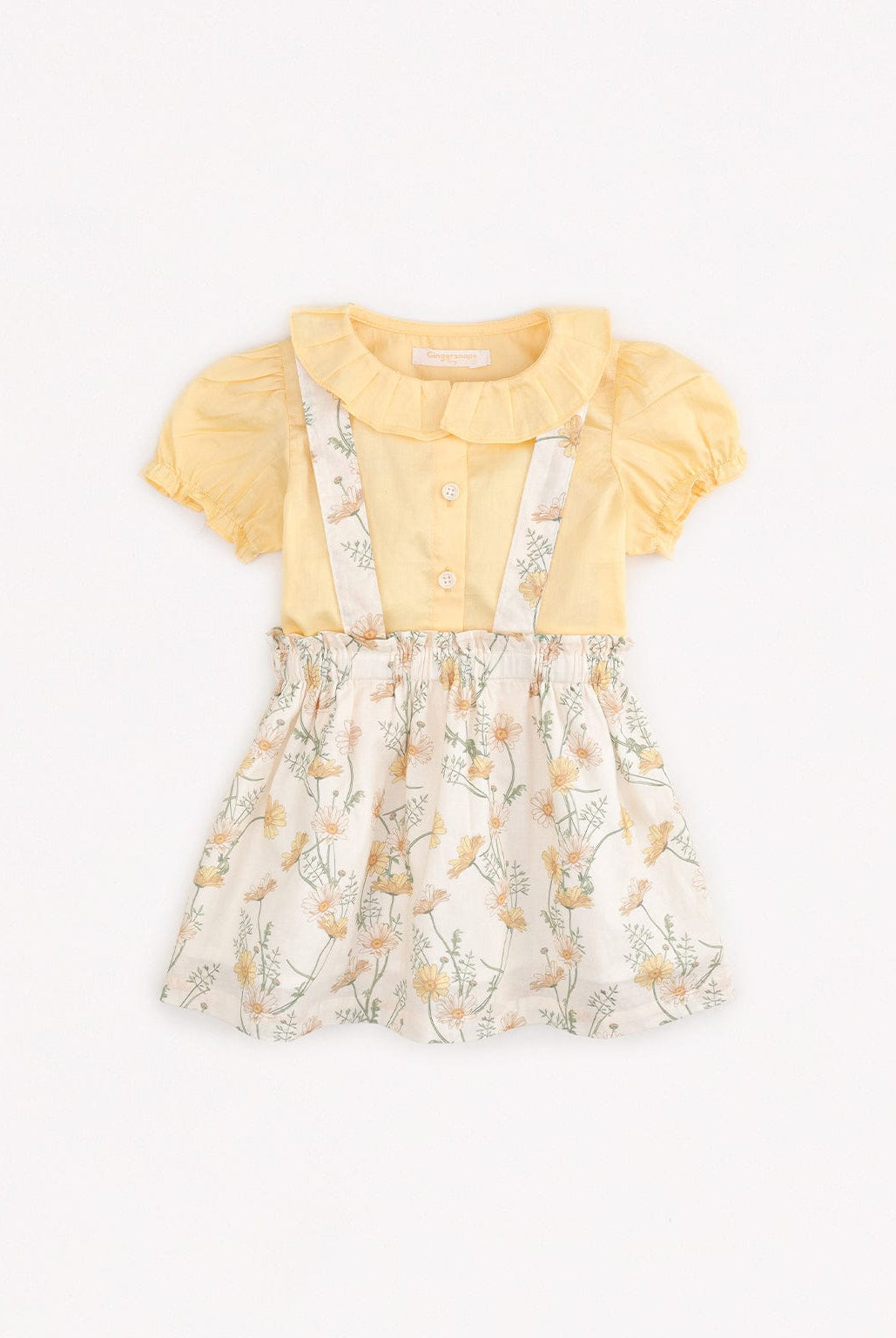 جينجرسنابس طقم بنات بحمالات بكرانيش للرضع أصفر