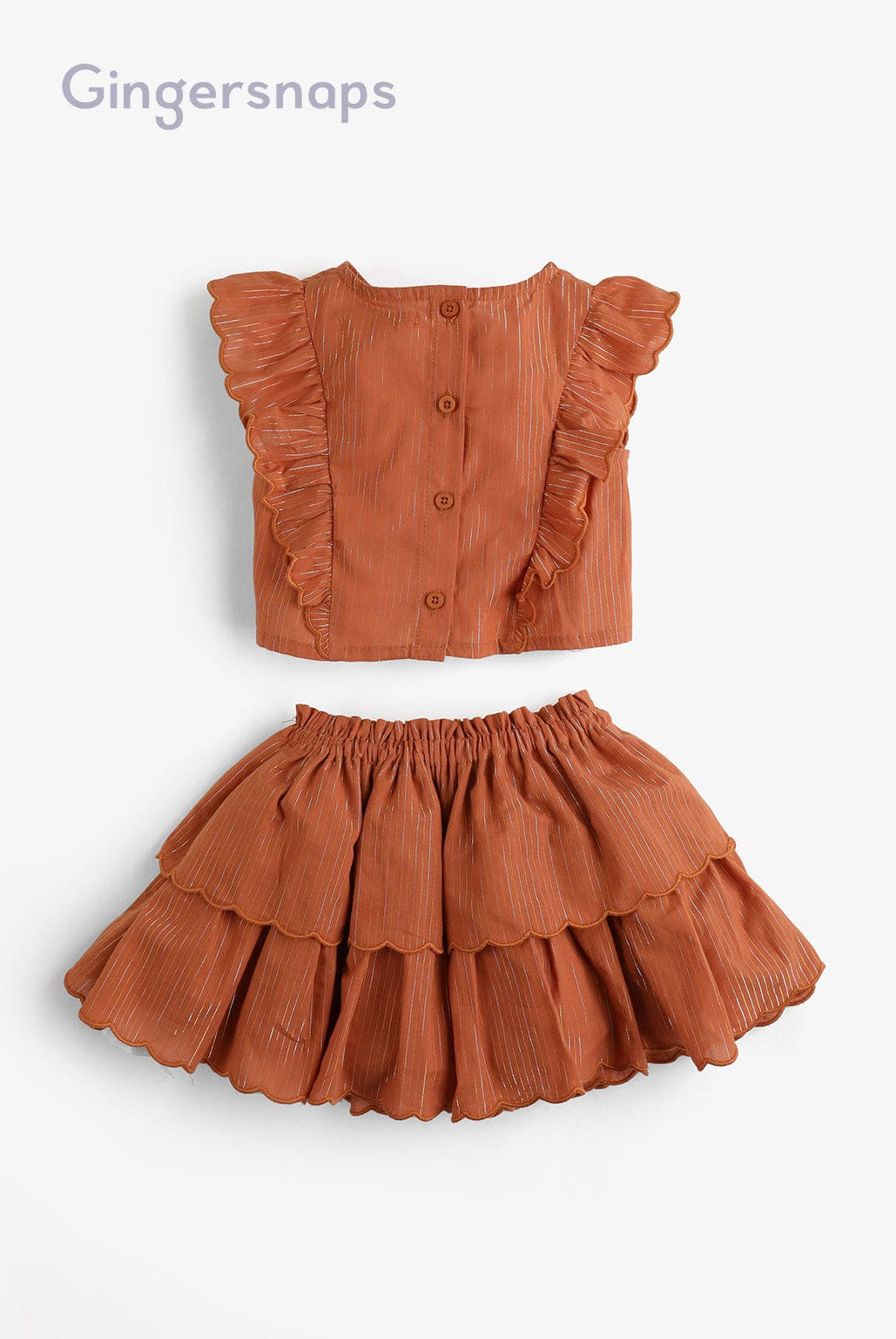 جينجرسنابس طقم بناتي قطعتين توب وتنورة بني