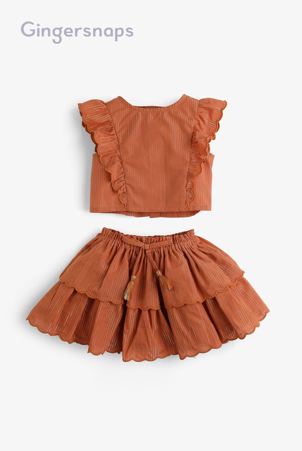 جينجرسنابس طقم بناتي قطعتين توب وتنورة بني