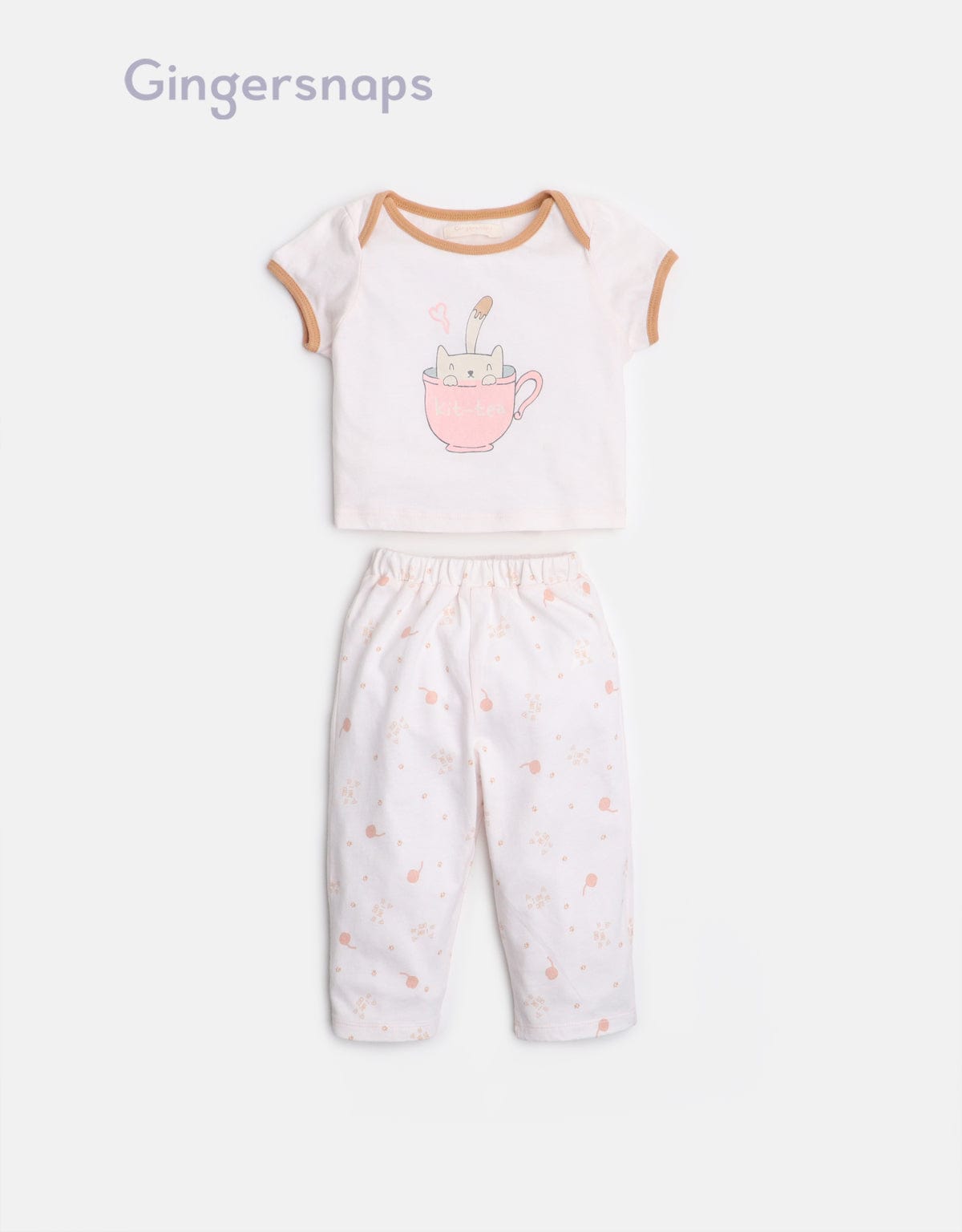 جينجرسنابس طقم أطفال بلوزة كت وبنطلون منقوش بناتي وردي