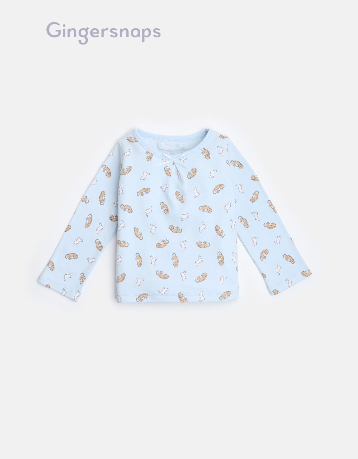 جينجرسنابس بيجامة نوم رضع بناتي بطبعة قطط بفيونكة على الرقبة أزرق