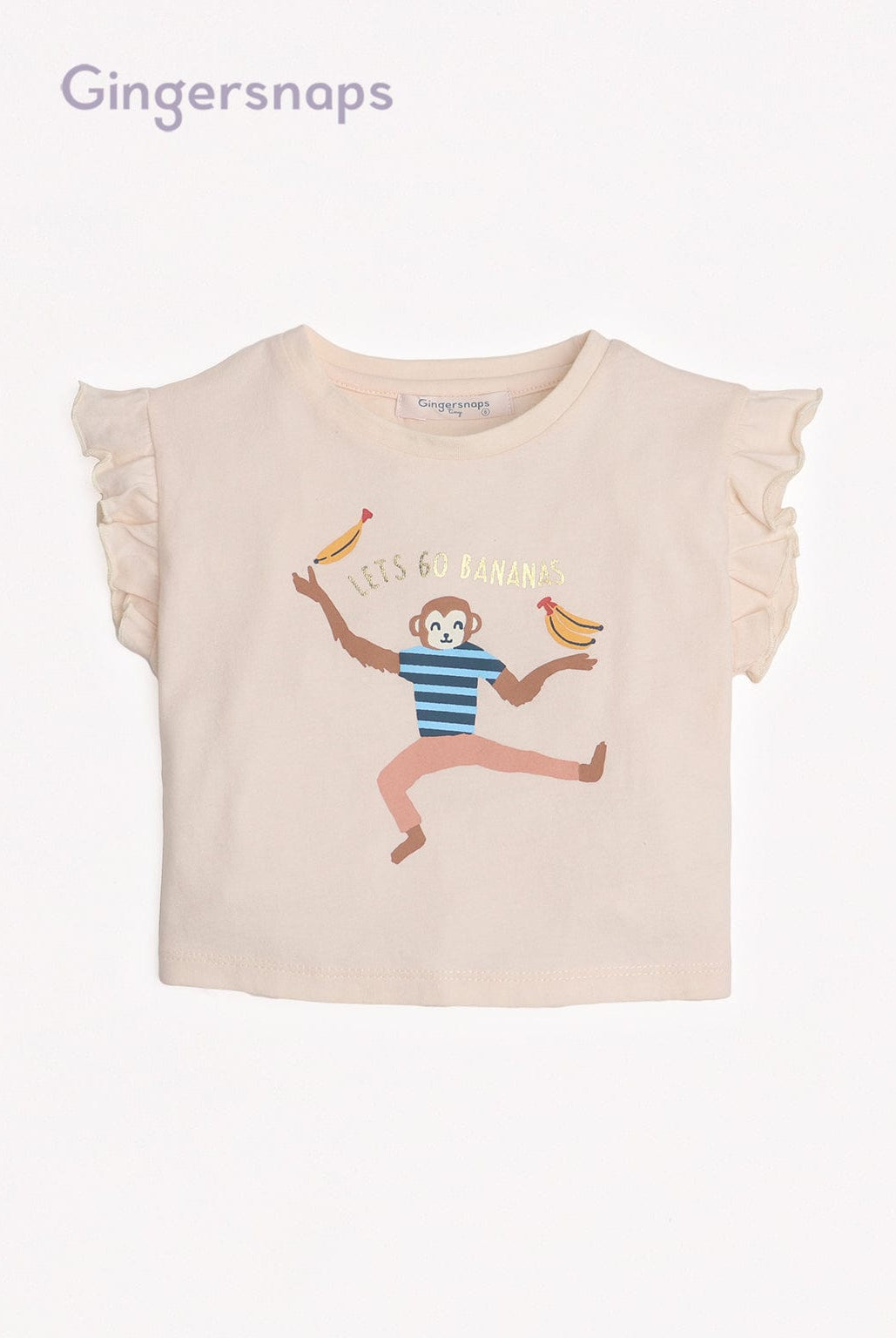 جينجرسنابس تيشيرت نص كم بناتي بطابعة قرد امامية أصفر